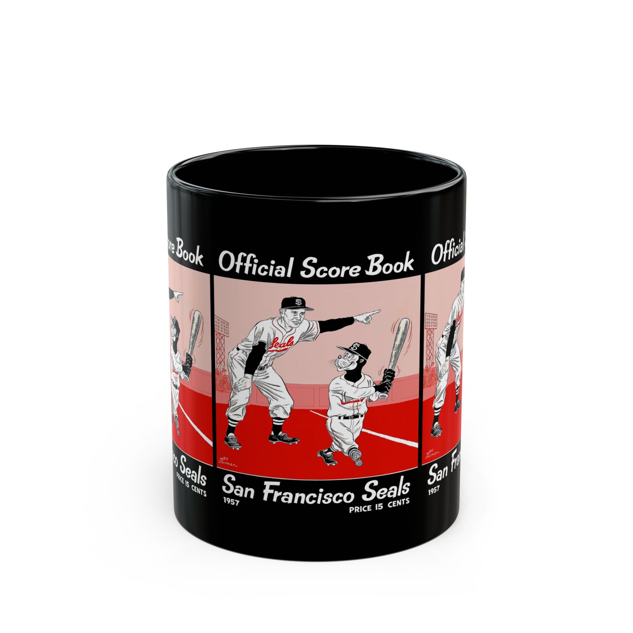 1957 Vintage San Francisco Seals Baseball Scorebook Cover- Black Mug 11 oz