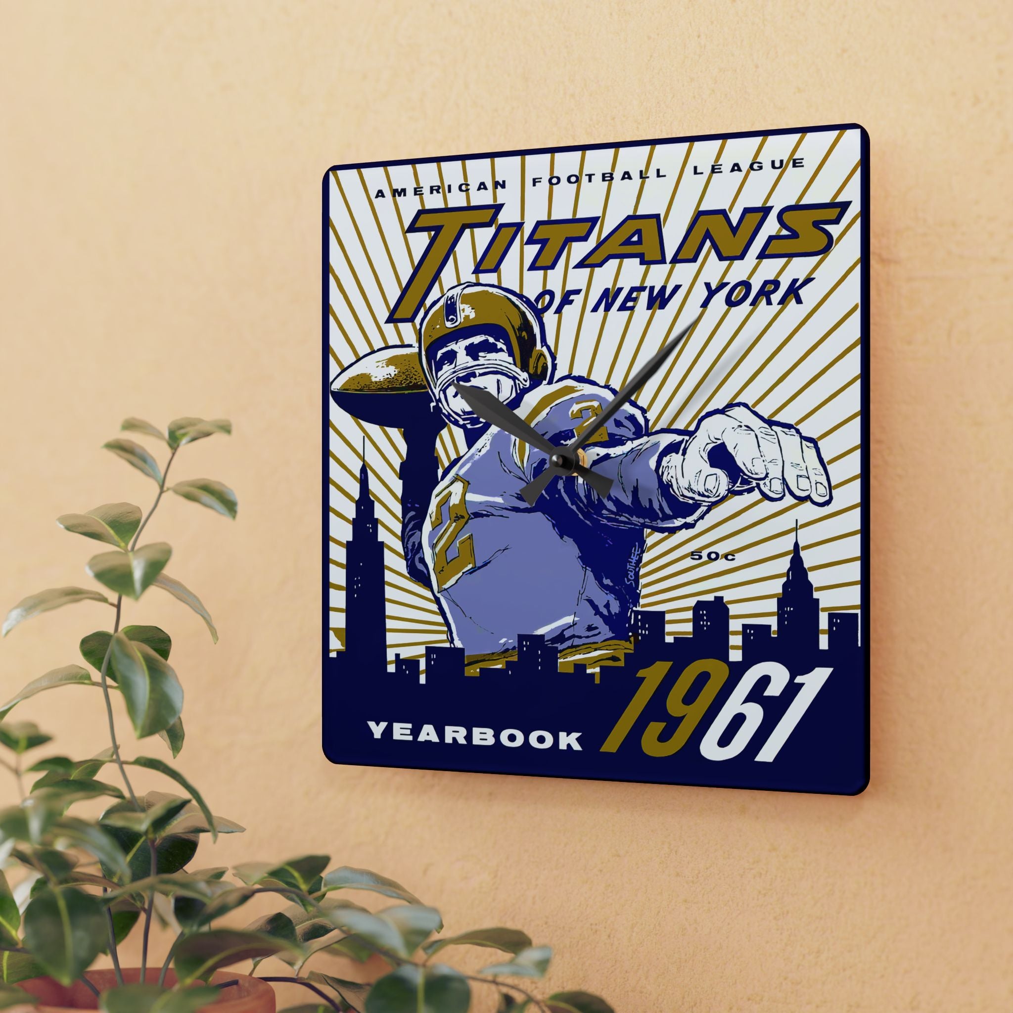 1961 Vintage New York Titans Football Yearbook - Acrylic Wall Clock