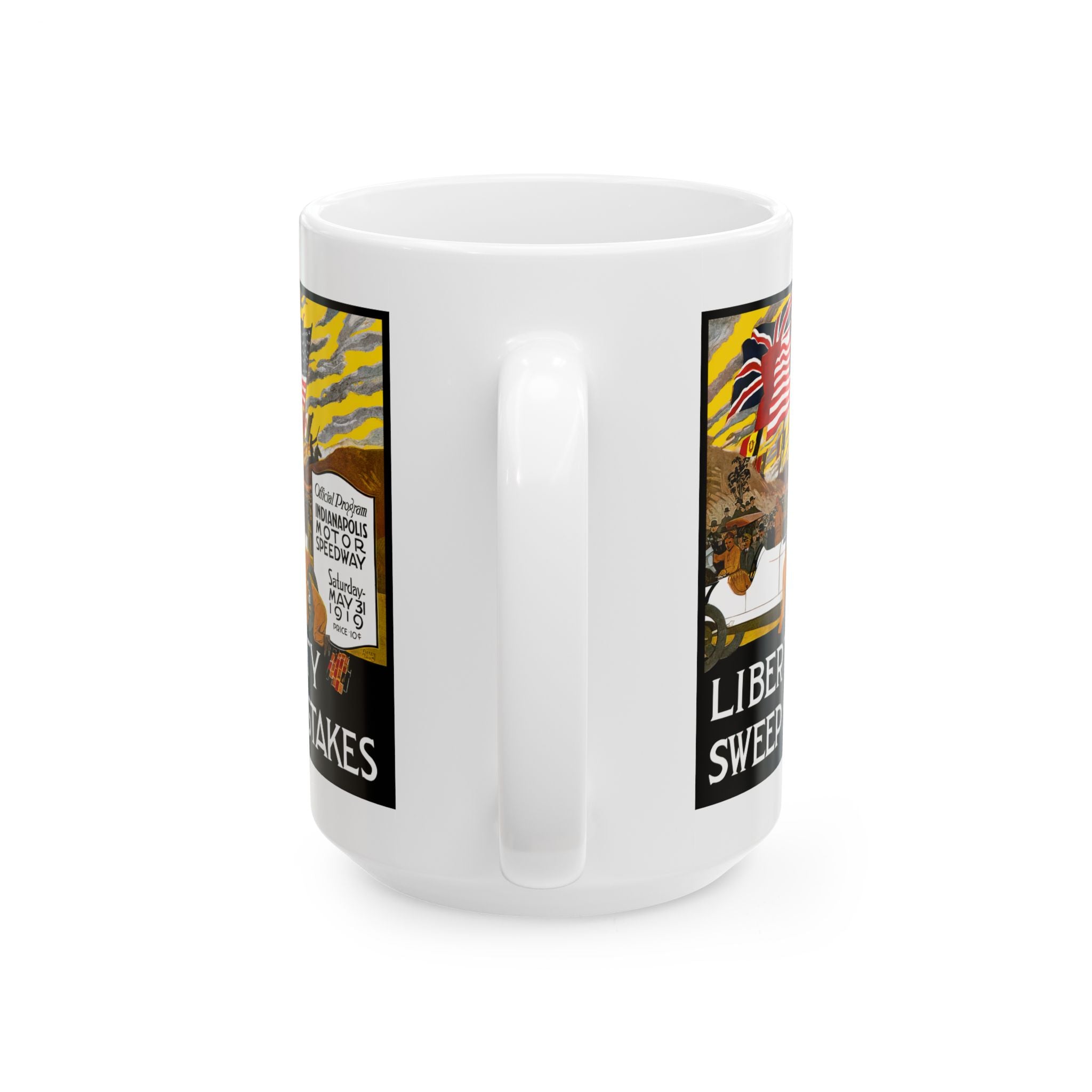 Indy 500 Racing Ceramic Mug, Vintage Race Car Coffee Cup, Auto Racing Gift, Speedway Memorabilia, Checkered Flag Decor, Father's Day Present
