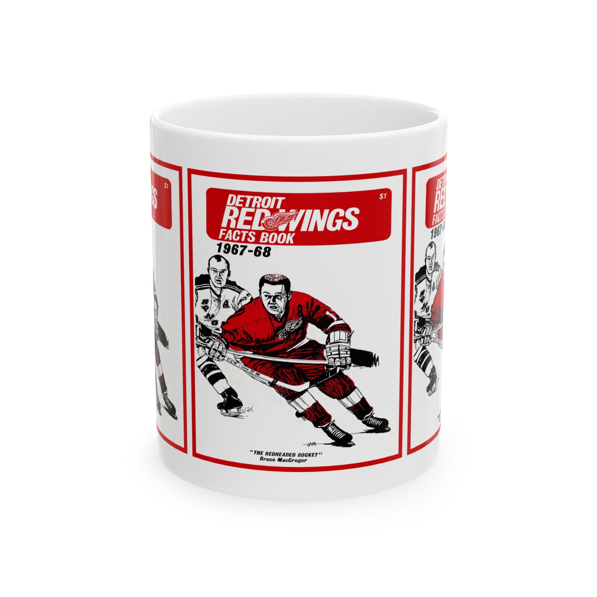 Vintage Detroit Red Wings Hockey Ceramic Mug, 1967-1968 Memorabilia, Coffee Cup Gift, Sports Fan Collectible, Hockey Team Logo Drinkware,