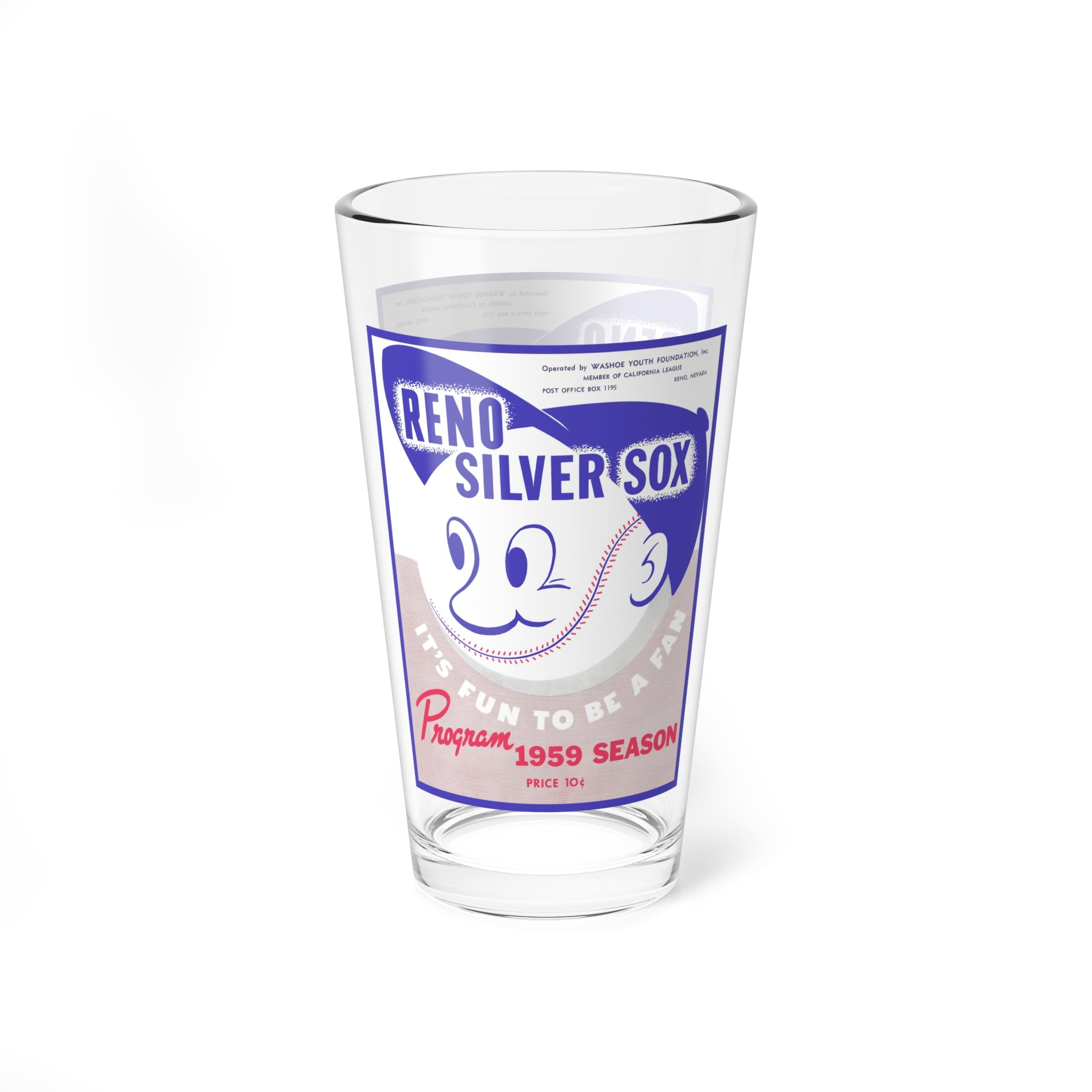 Mixing Glass, Vintage 1959 Baseball Reno Silver Sox, Baseball Fan Gift, Sports Barware, Retro Baseball Decor, Customizable Glassware