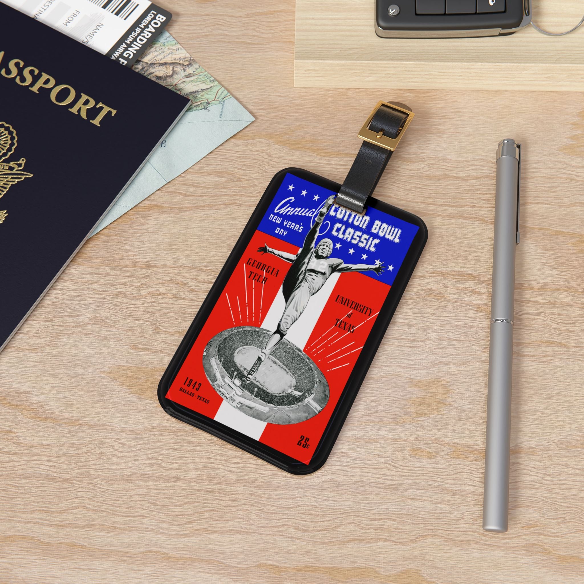 1943 Football Cotton Bowl Luggage Tag — Texas vs. Georgia Tech
