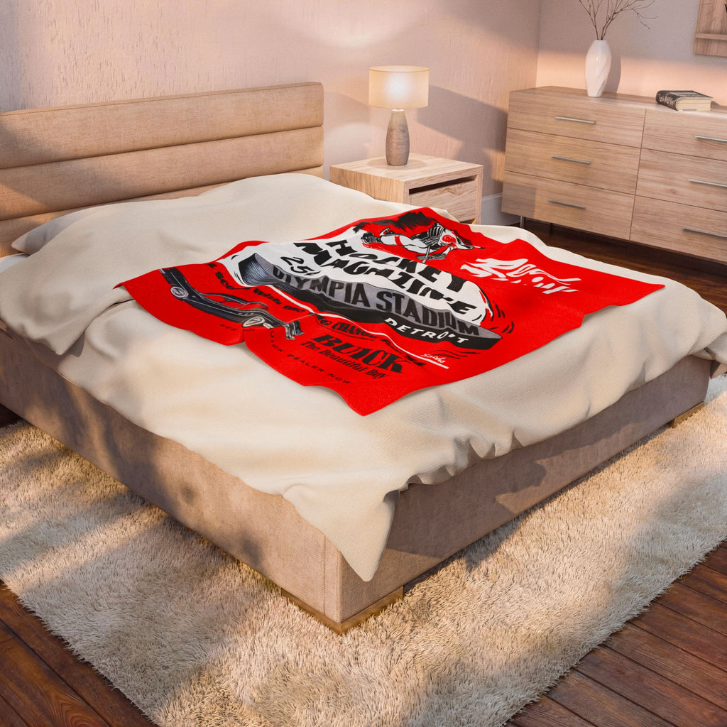 Velveteen Plush Blanket, Detroit Red Wings 1954 Hockey Program Cover, Throw Blanket, Home Decor, Gift for Sports Fan, Hockey Memorabilia,