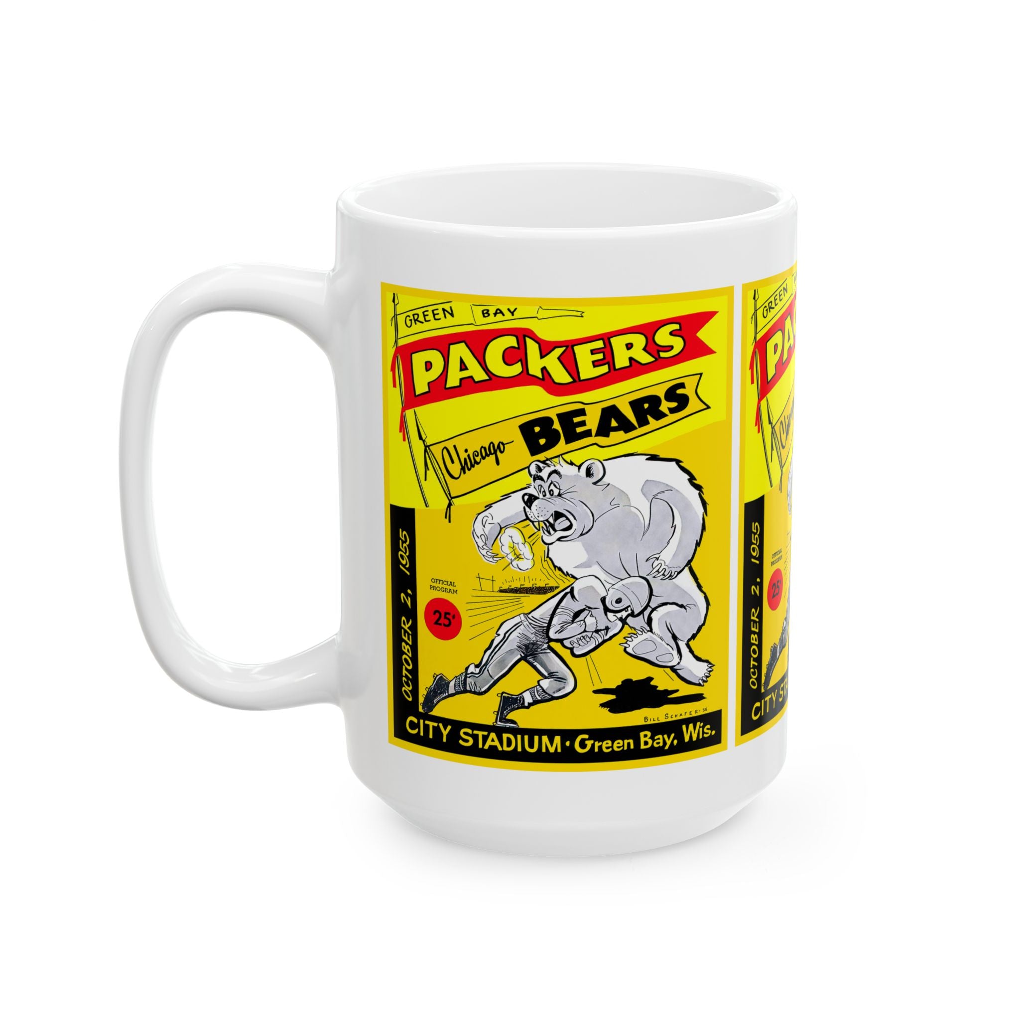 Sports Fan Ceramic Mug, 1955 Chicago Bears Green Bay Packers Football Team Gift, 11oz 15oz Cup, Football Decor, Coffee Tea Cup