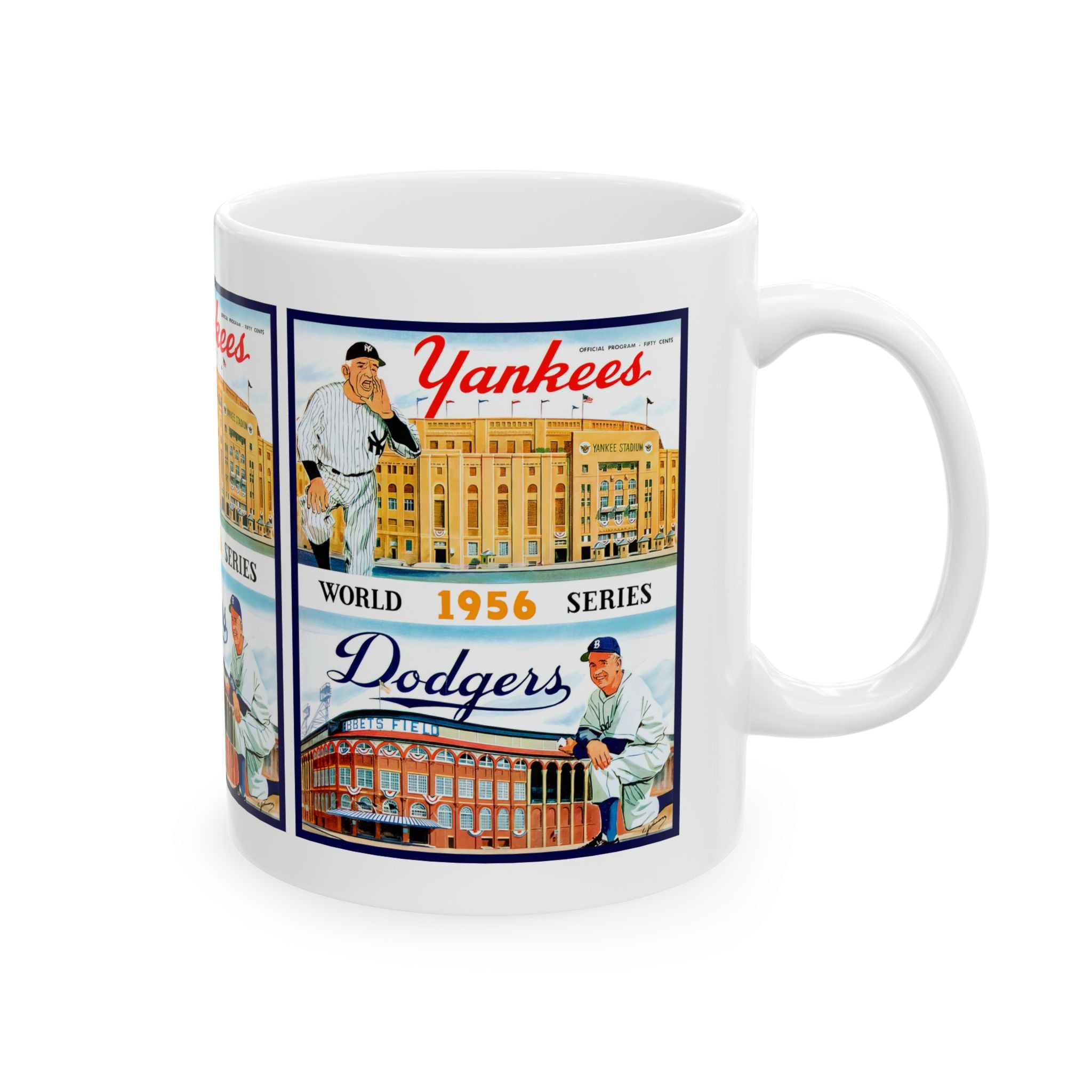 1956 Baseball World Series Brooklyn Dodgers New York Yankees Ceramic Mug, Vintage Sports Fan Collectible Gift, Coffee Cup, Tea Mug, Baseball