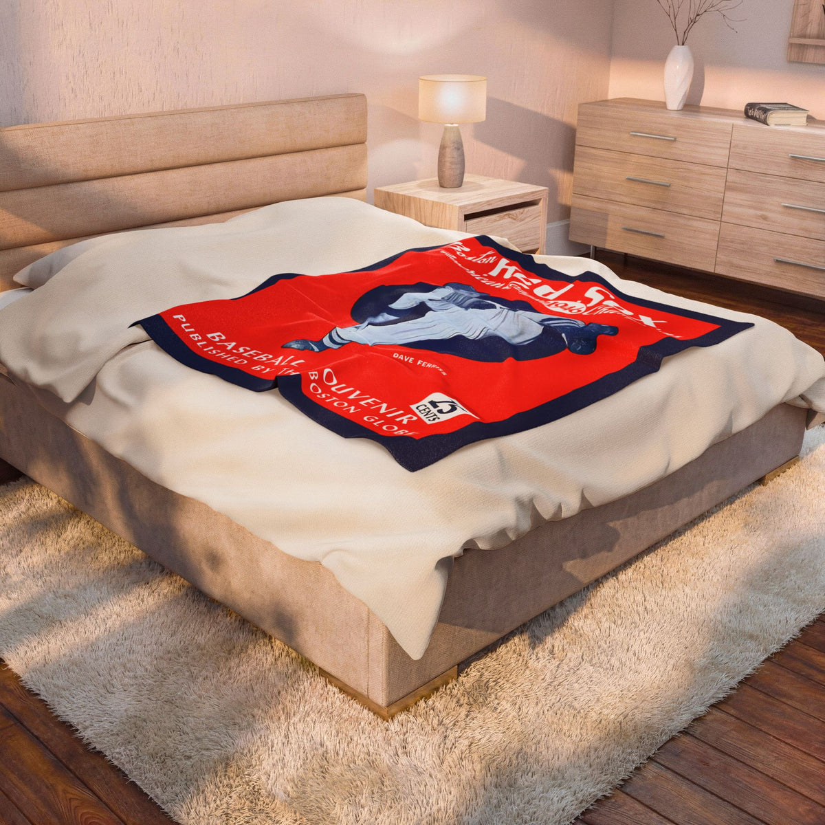 Velveteen Plush Blanket — Vintage Boston Red Sox 1946 Baseball Souvenir Throw