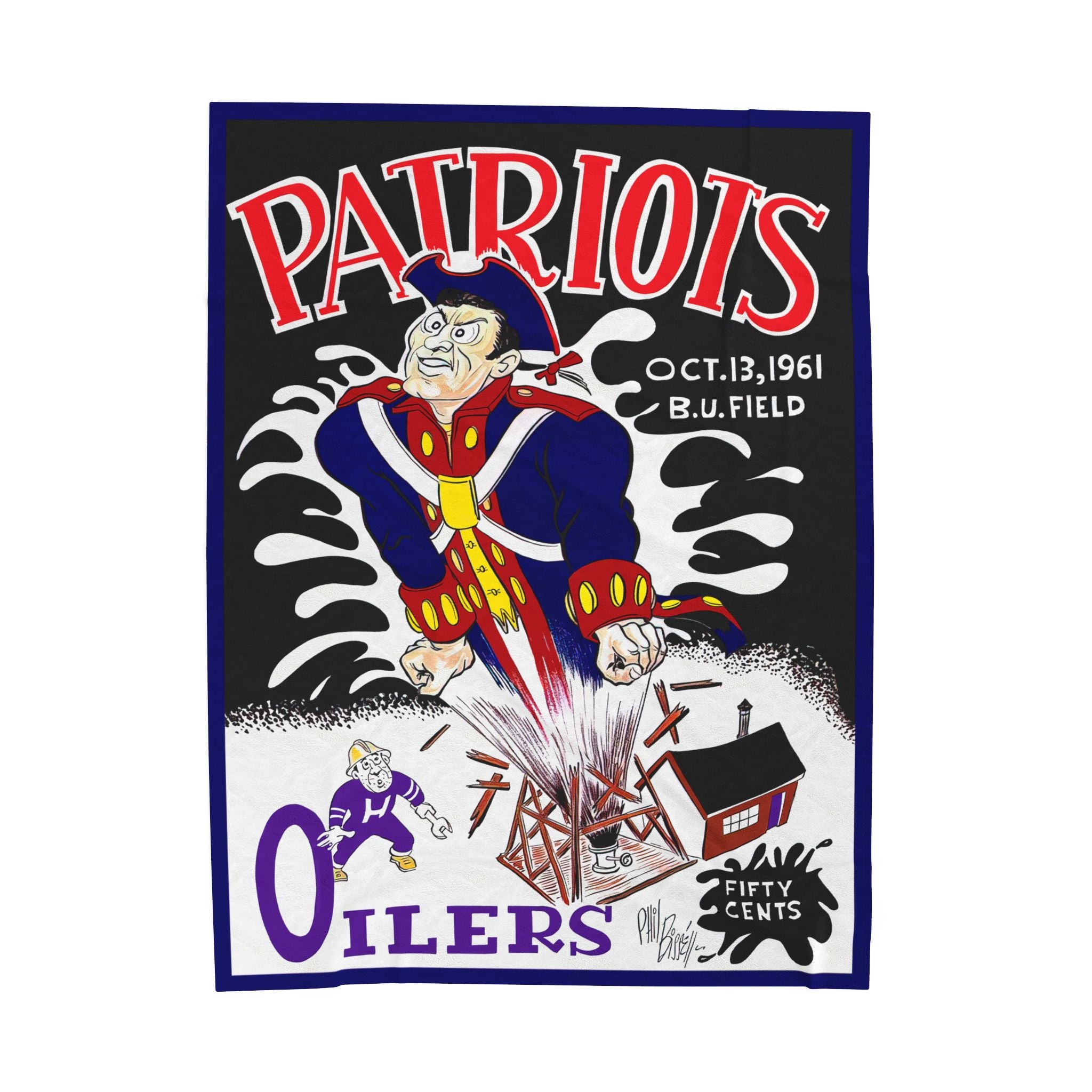 Vintage Boston Patriots-Houston Oilers Football Program Cover Velveteen Plush Blanket - Retro Sports, Football  Fan Gift, Football Game Day