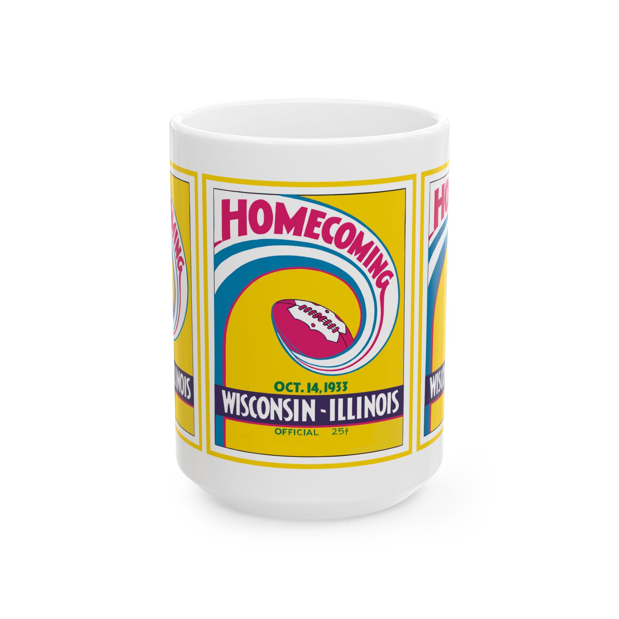 Vintage 1933 Football Wisconsin Illinois Homecoming Ceramic Mug, Retro College Sports Fan Gift, 11oz, 15oz Cup, Game Day Souvenir, Coffee