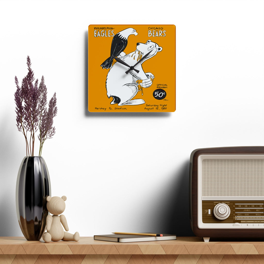 1961 Vintage Chicago Bears - Philadelphia Eagles Football Program Cover - Acrylic Wall Clock