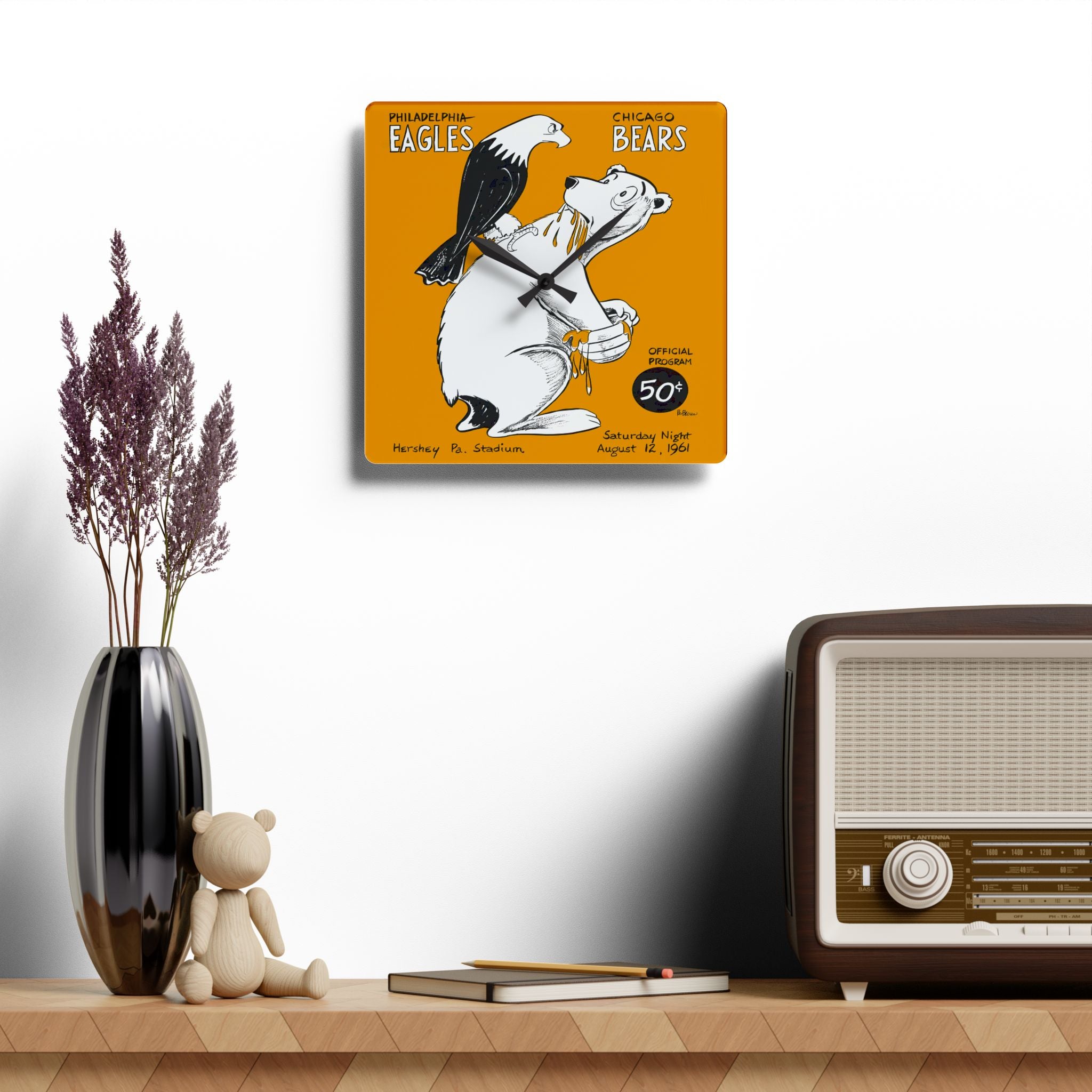 1961 Vintage Chicago Bears - Philadelphia Eagles Football Program Cover - Acrylic Wall Clock
