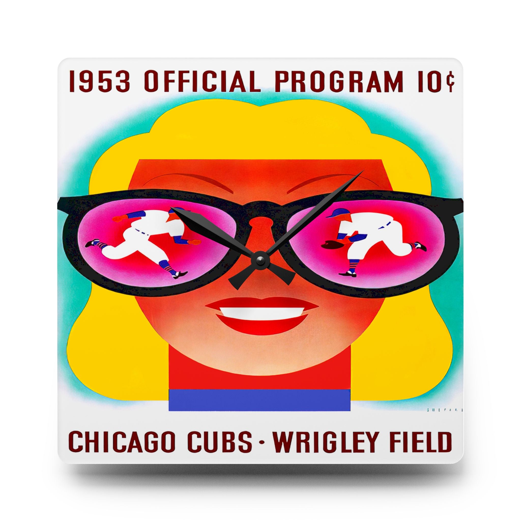 1953 Vintage Chicago Cubs Baseball Program Cover - Acrylic Wall Clock