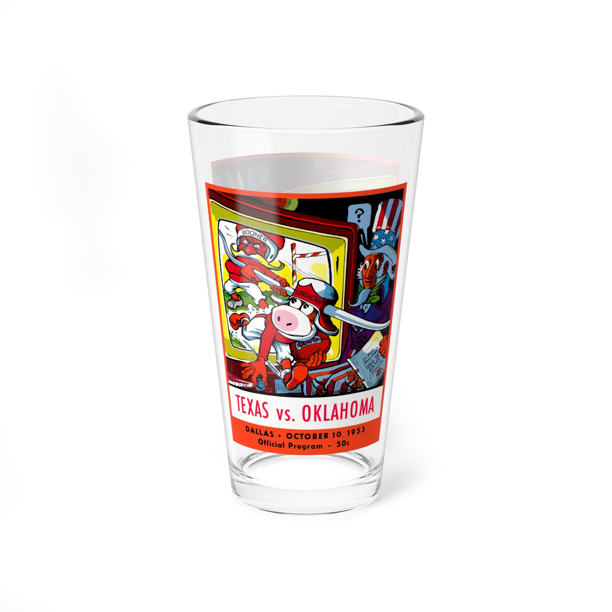 Mixing Glass, Vintage 1953 Football Texas Oklahoma Design, Sports Barware, Gift for Football Fans, Retro Glassware, Sports Memorabilia