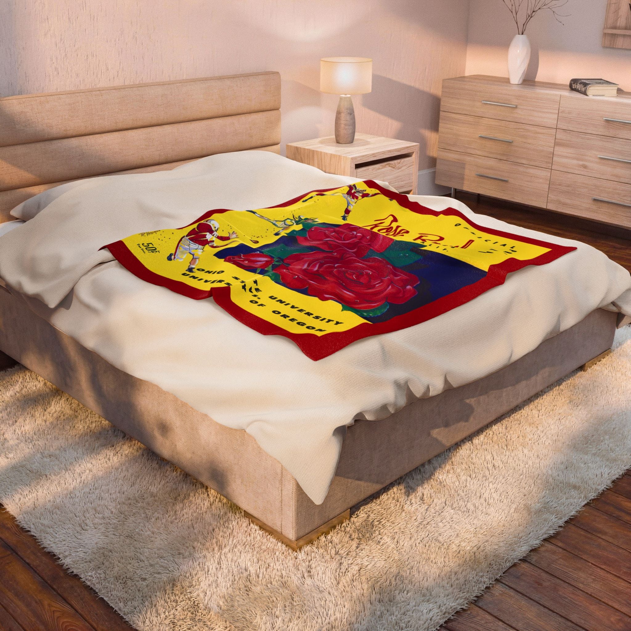 Velveteen Plush Blanket - 1958 Rose Bowl Football Ohio State Oregon, Throw Blanket, Home Decor, Gift for Sports Fans, Super Soft