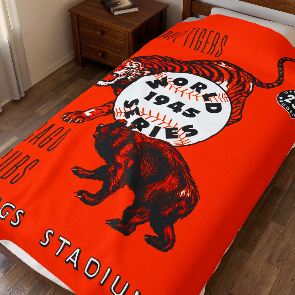 Velveteen Plush Blanket, 1945 Baseball World Series Cubs-Tigers Memorabilia, Sports Fan Gift, Home Decor, Couch Throw Blanket, Gift for Him,