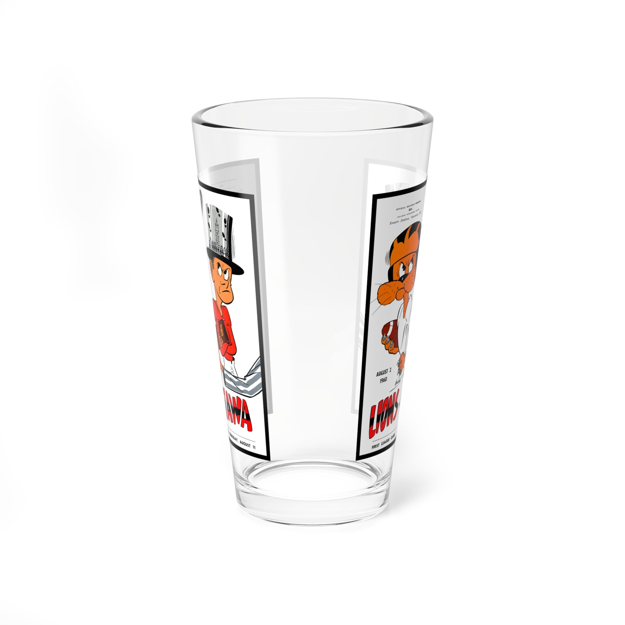 Mixing Glass, 16oz - 1960 Football Ottawa Rough Riders - BC Lions, Sports Barware, Retro Decor, Sports Fan Gift, Vintage Glassware, Football