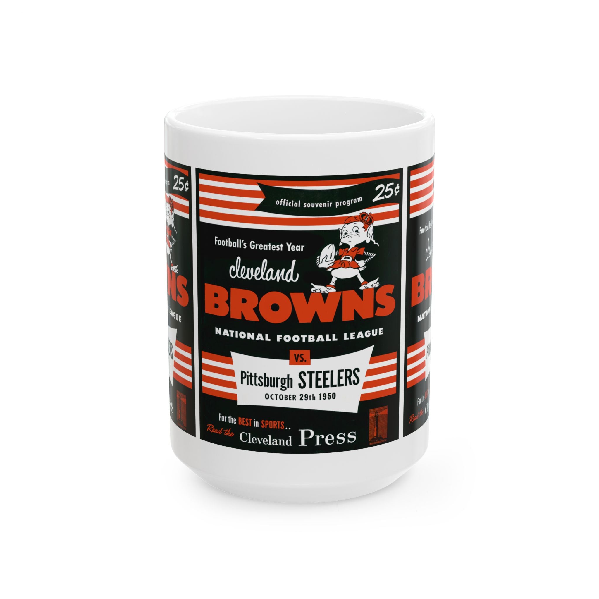 Football Rivalry Ceramic Mug, 1950 Vintage Browns Steelers Game Day Cup, Sports Fan Gift, Tailgate Party Decor, Coffee Tea Mugs