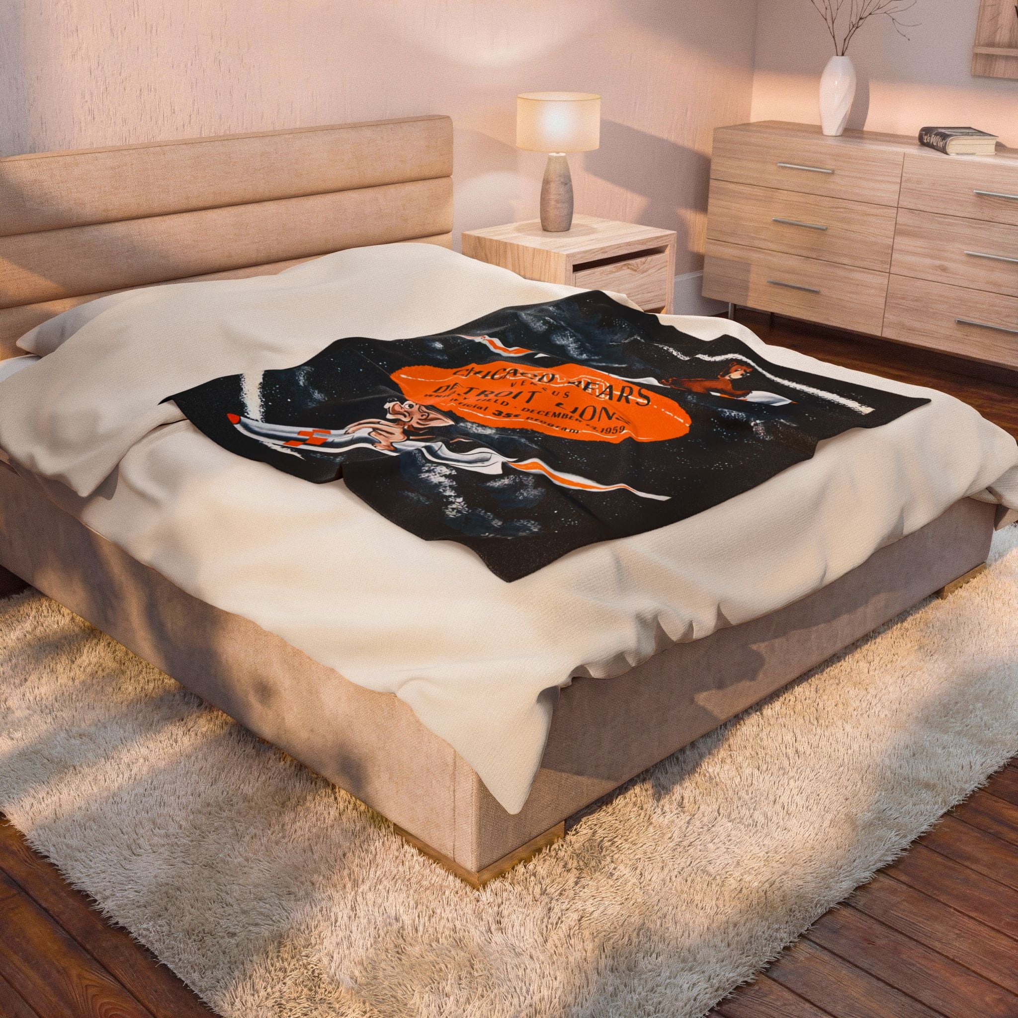 Velveteen Plush Blanket, 1959 Football Chicago Bears Detroit Lions, Custom Football Team Blanket, Sports Fan, Warm Bedding, Game Day Gift