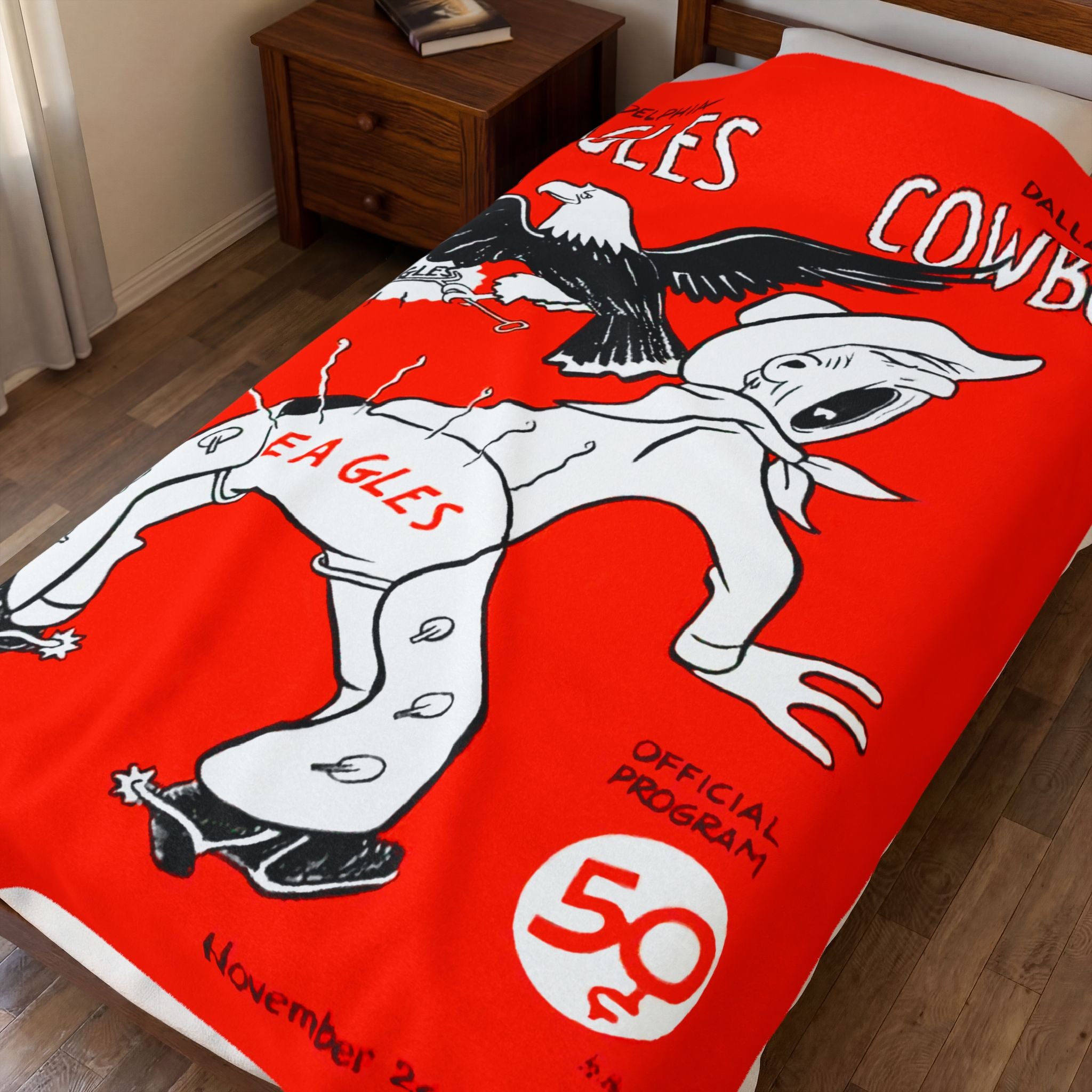 Vintage 1961 Dallas Cowboys vs Philadelphia Eagles Football Program Velveteen Plush Blanket