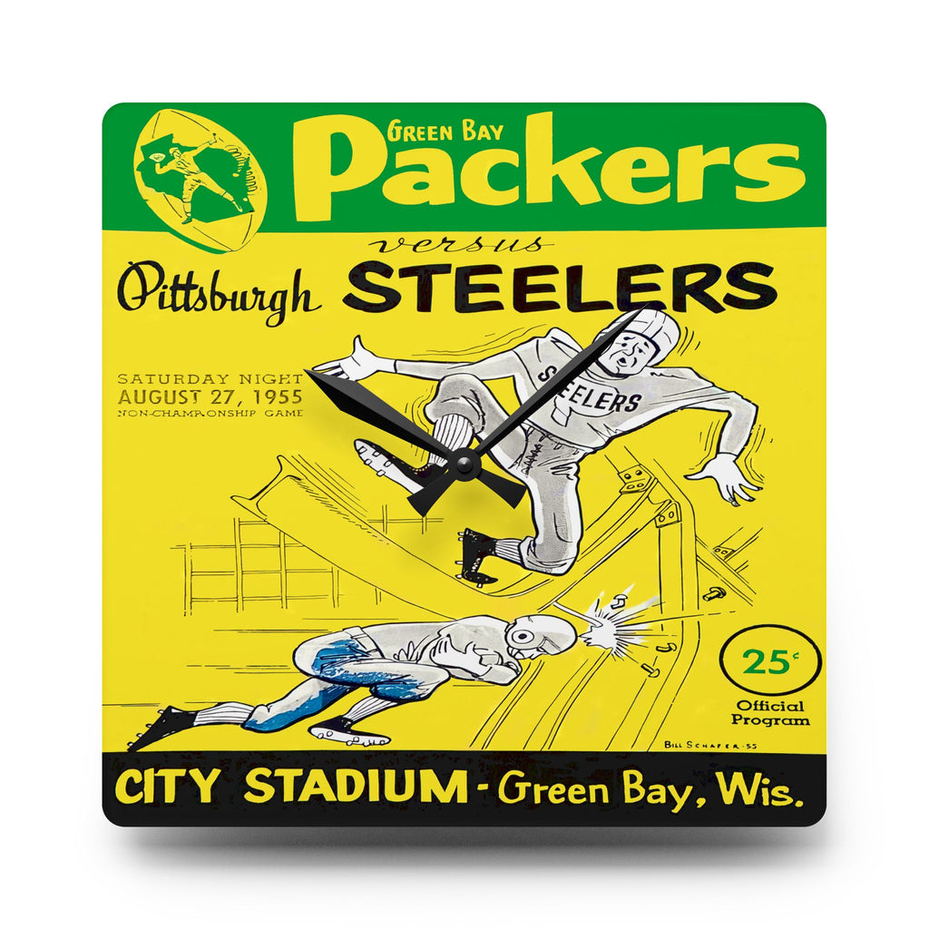 1955 Vintage Green Bay Packers - Pittsburgh Steelers Football Program Cover - Acrylic Wall Clock