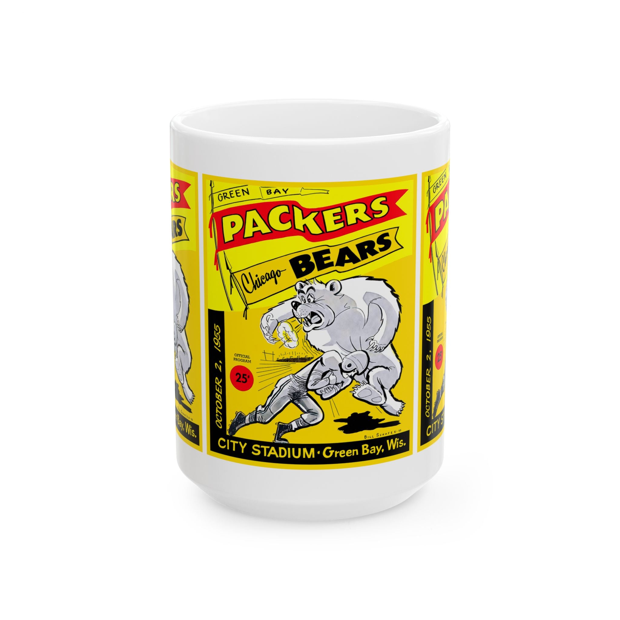 Sports Fan Ceramic Mug, 1955 Chicago Bears Green Bay Packers Football Team Gift, 11oz 15oz Cup, Football Decor, Coffee Tea Cup