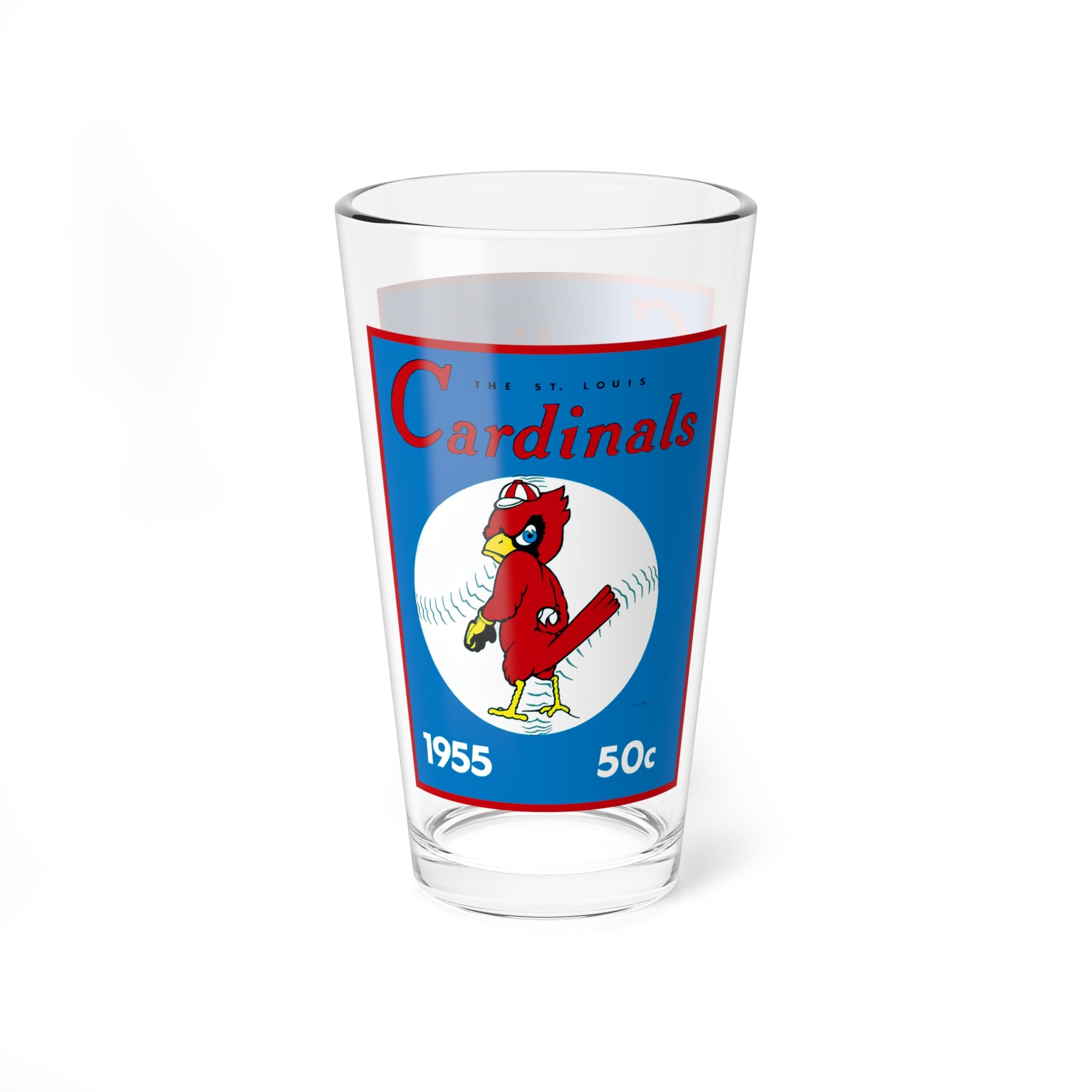 Mixing Glass, 16oz - 1955 Baseball St Louis Cardinals Yearbook, Vintage Sports Barware, Gift for Baseball Fan, Collectible Glass, Cardinal
