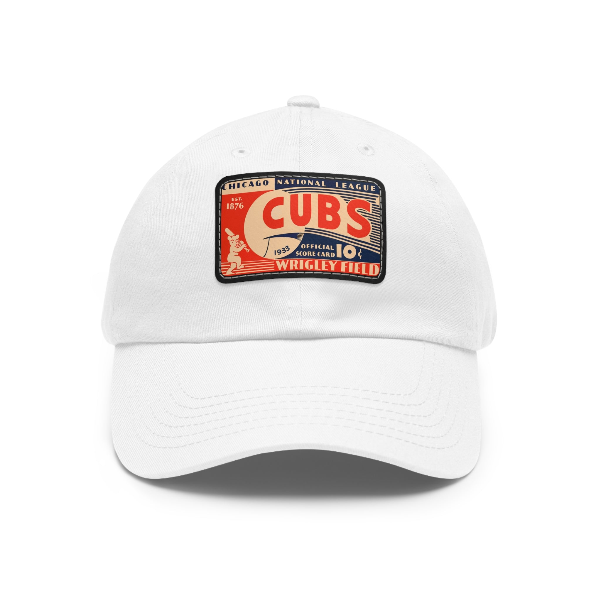 1933 Vintage Chicago Cubs Wrigley Field Scorecard Cover - Dad Hat with Leather Patch (Rectangle)