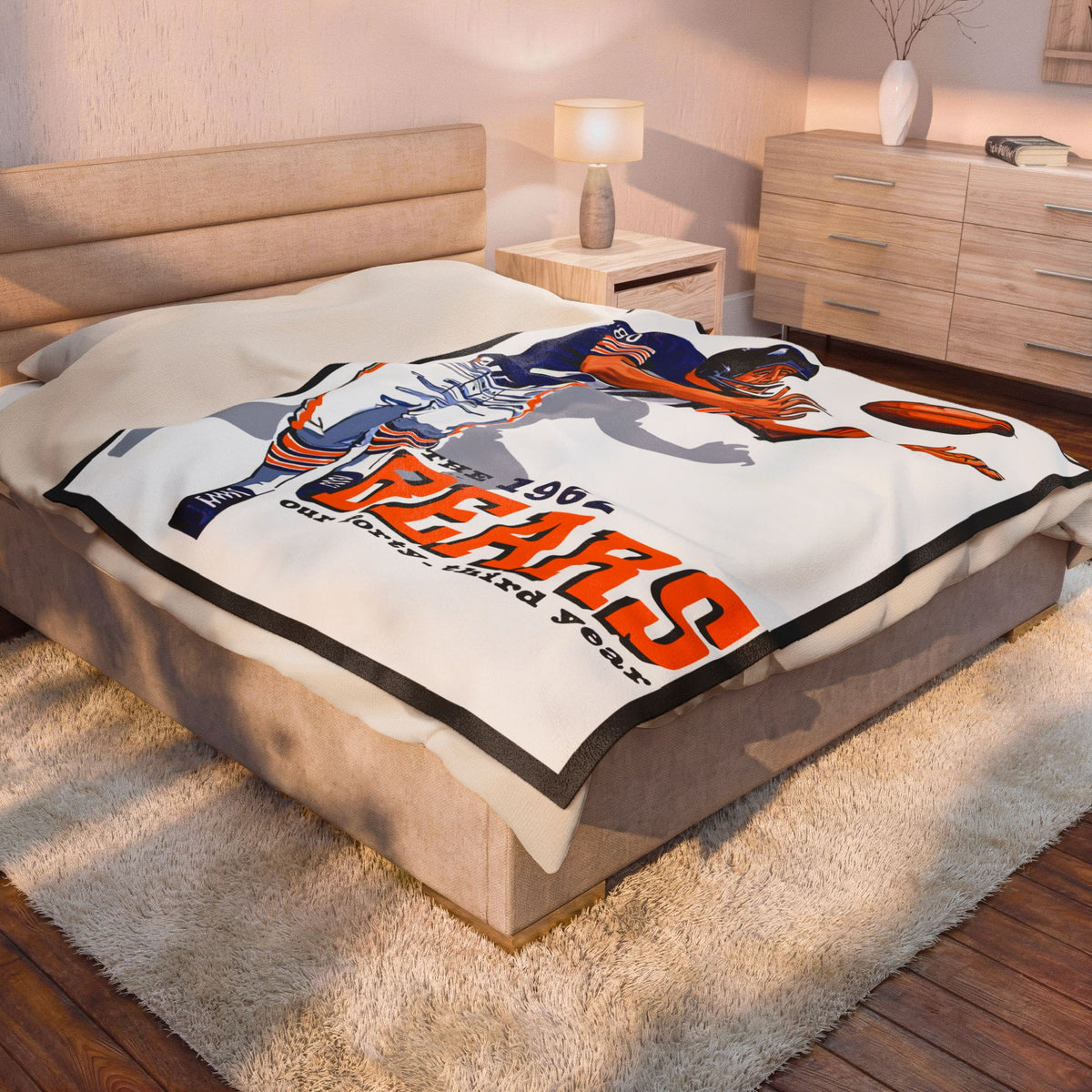 1962 Vintage Bears Football Velveteen Plush Blanket -Throw for Fans & Game Day