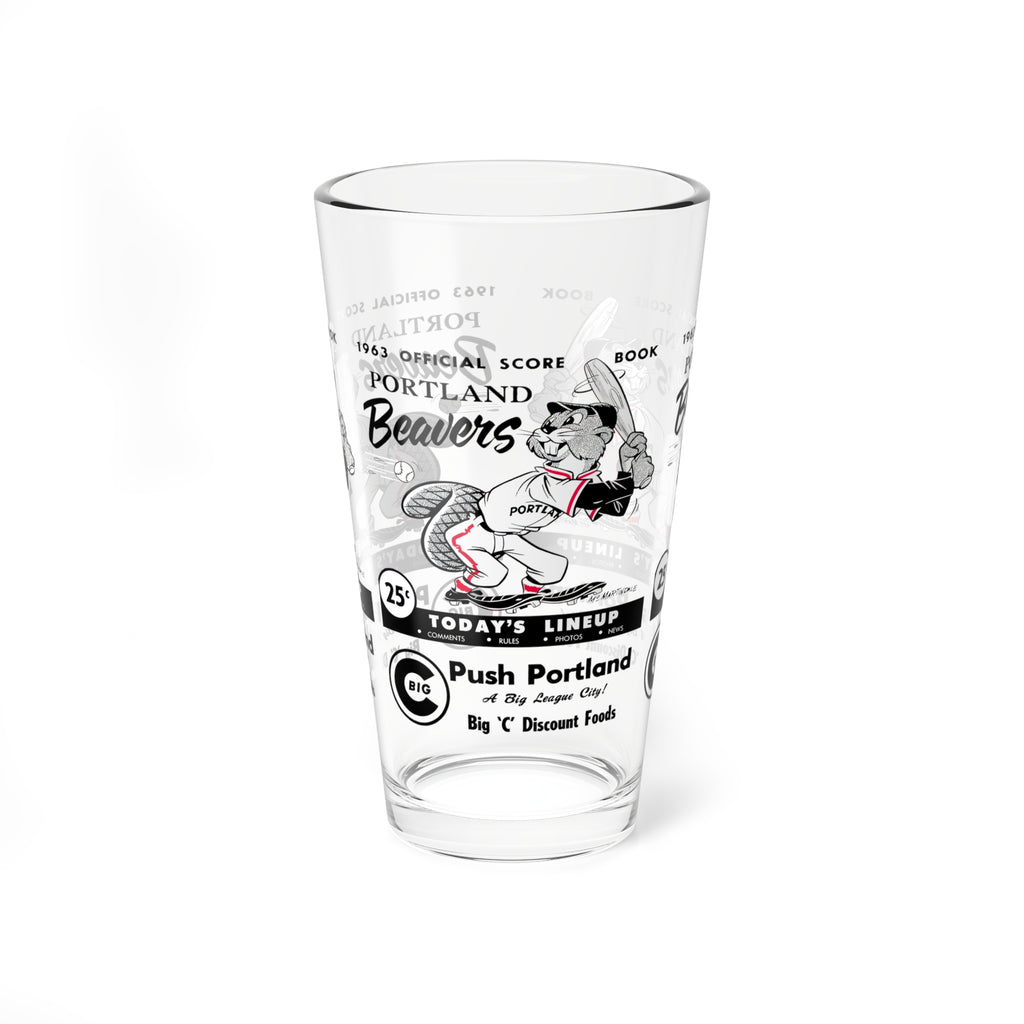 1963 Portland Beavers Baseball Scorebook Cover  -  Pint Glass, 16oz