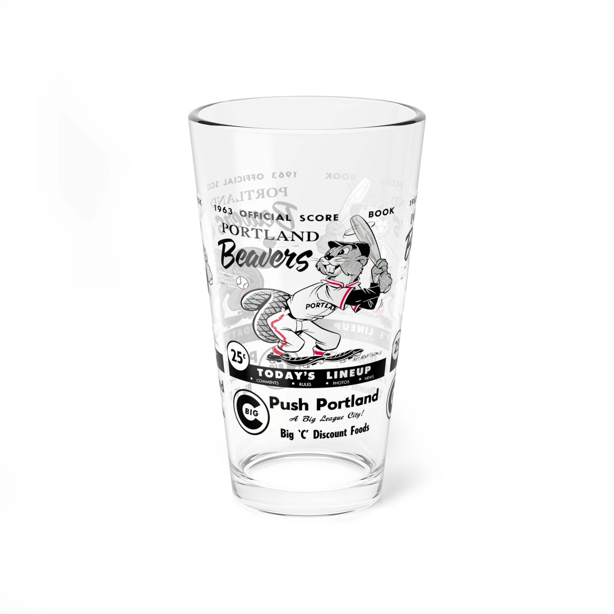 1963 Portland Beavers Baseball Scorebook Cover  -  Pint Glass, 16oz