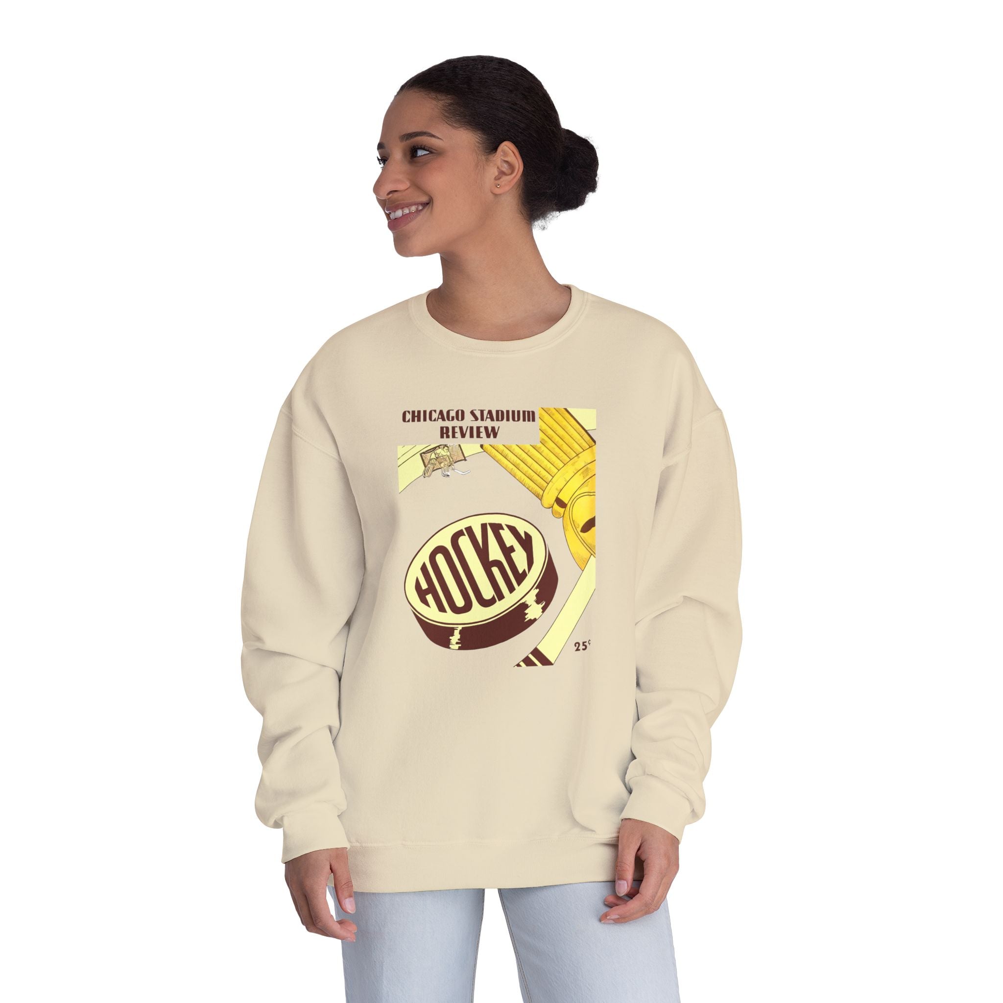 1947-1948 Vintage Chicago Black Hawks Hockey Program Cover  -  NuBlend® Crewneck Sweatshirt