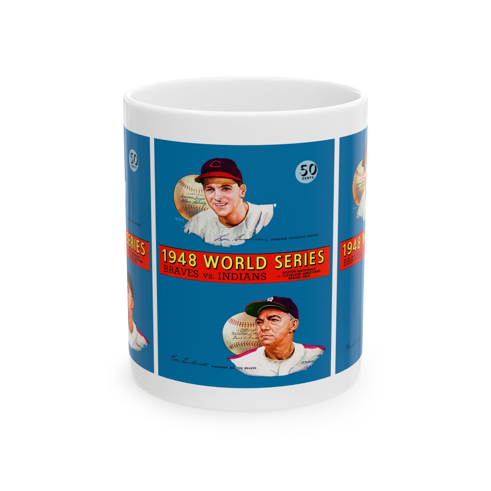 Baseball World Series Ceramic Mug, 1948 Boston-Cleveland, Sports Fan Gift, Coffee Cup, Tea Mug, Baseball Lover Gift, Unique Mug, Vintage