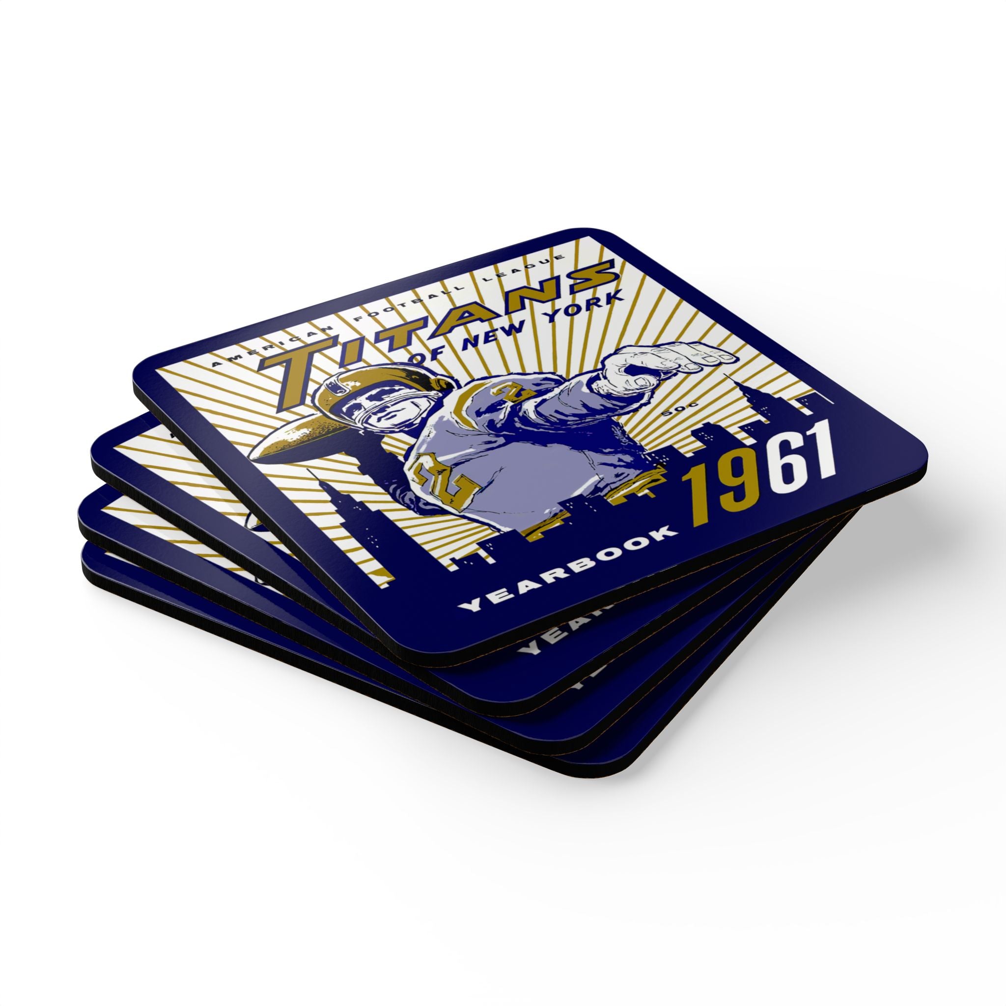 1961 Vintage New York Titans Football Yearbook Cover - Corkwood Coaster Set