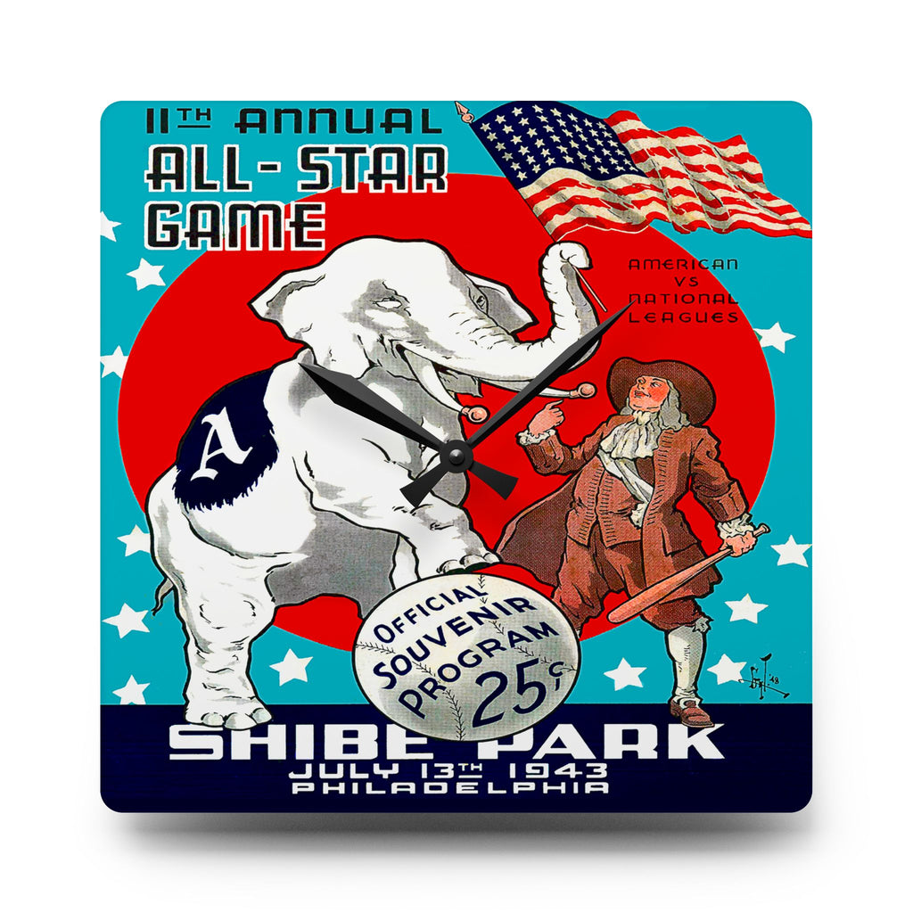 1943 Vintage All-Star Baseball Game Program Cover -Shibe Park, Philadelphia  - Acrylic Wall Clock