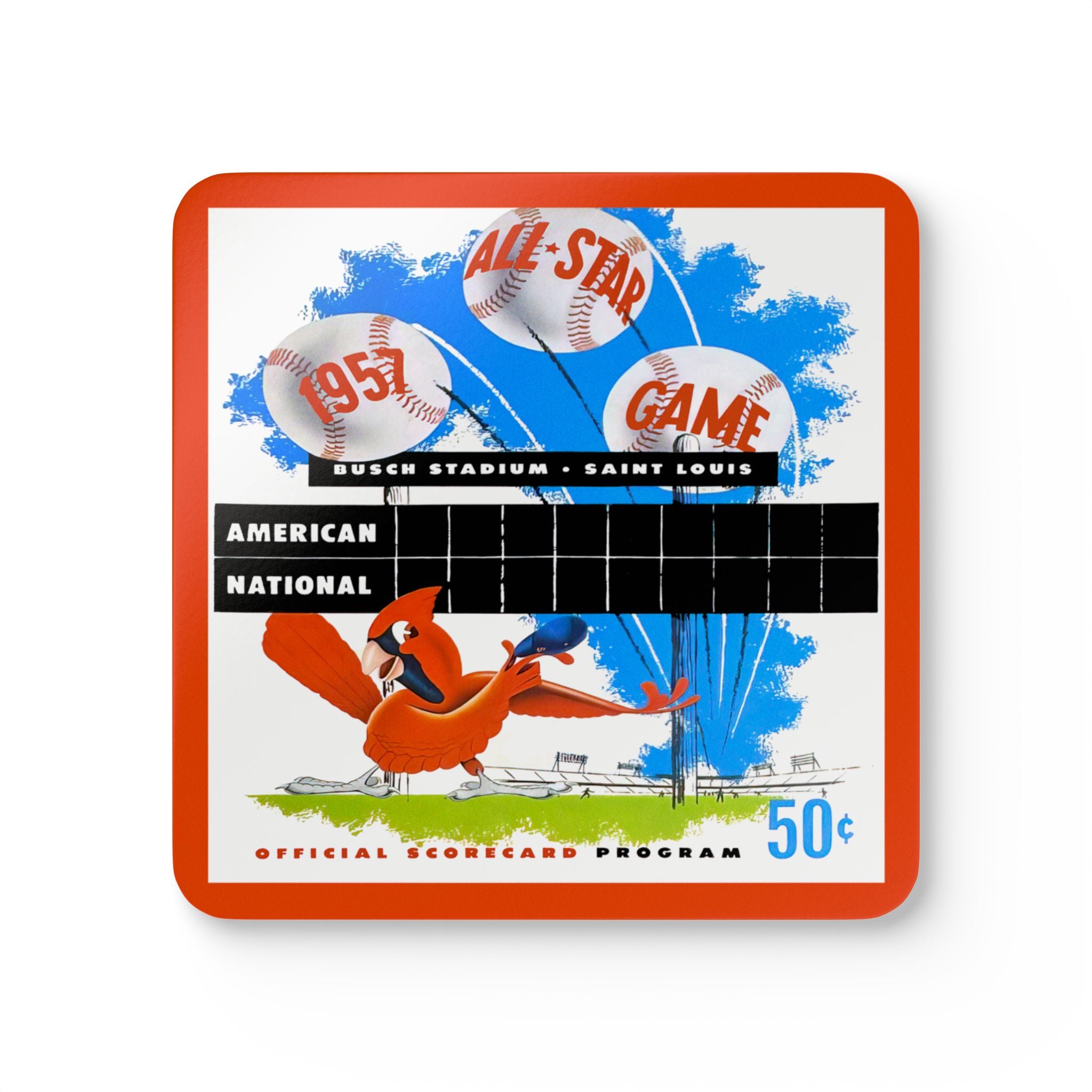 1957 Vintage St Louis Cardinals - All-Star Baseball Game Program Cover - Corkwood Coaster Set