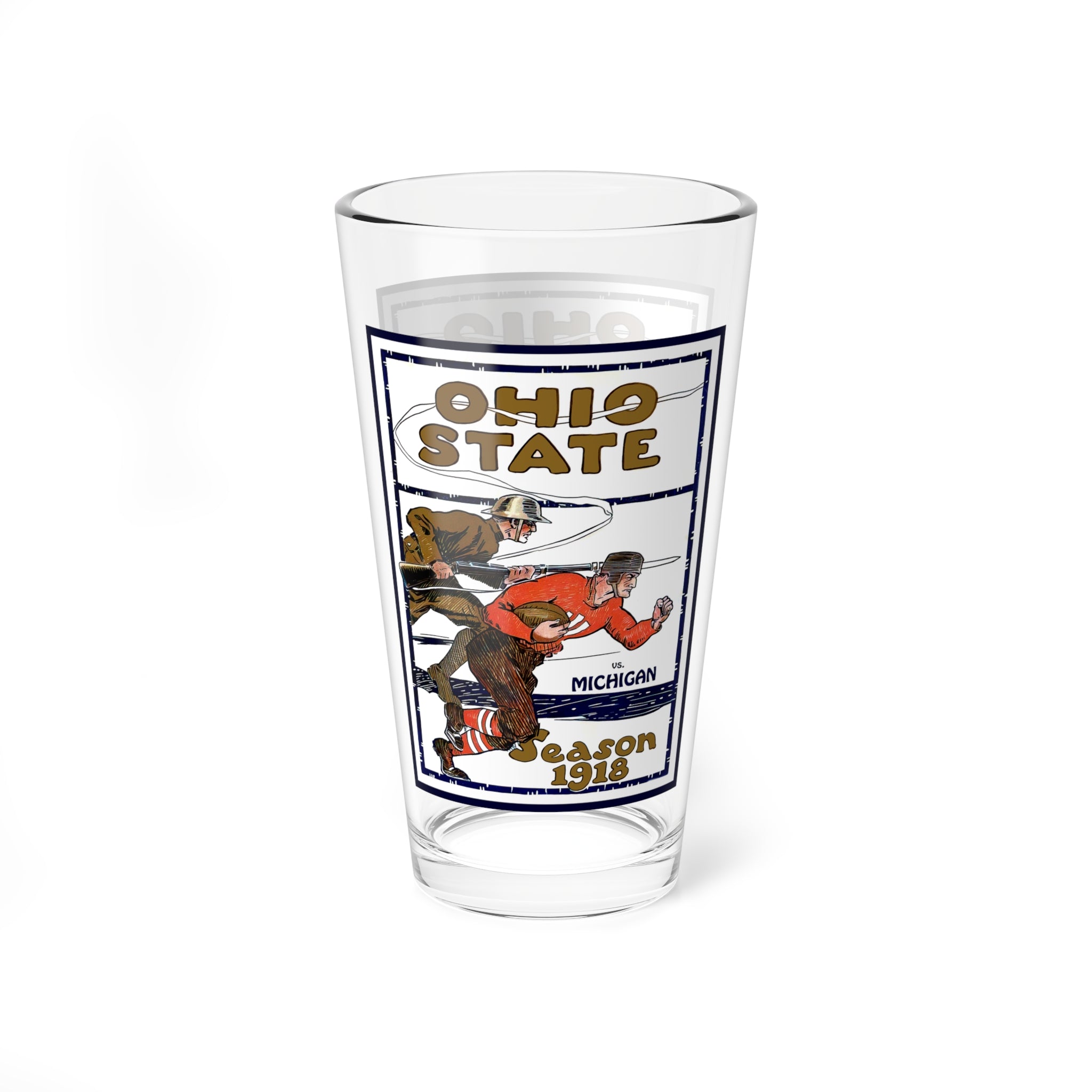Mixing Glass, 16oz - Vintage 1918 Football Ohio State-Michigan, Perfect for Game Day Drinks, Football Fans Gift, Sports Barware, Tailgating