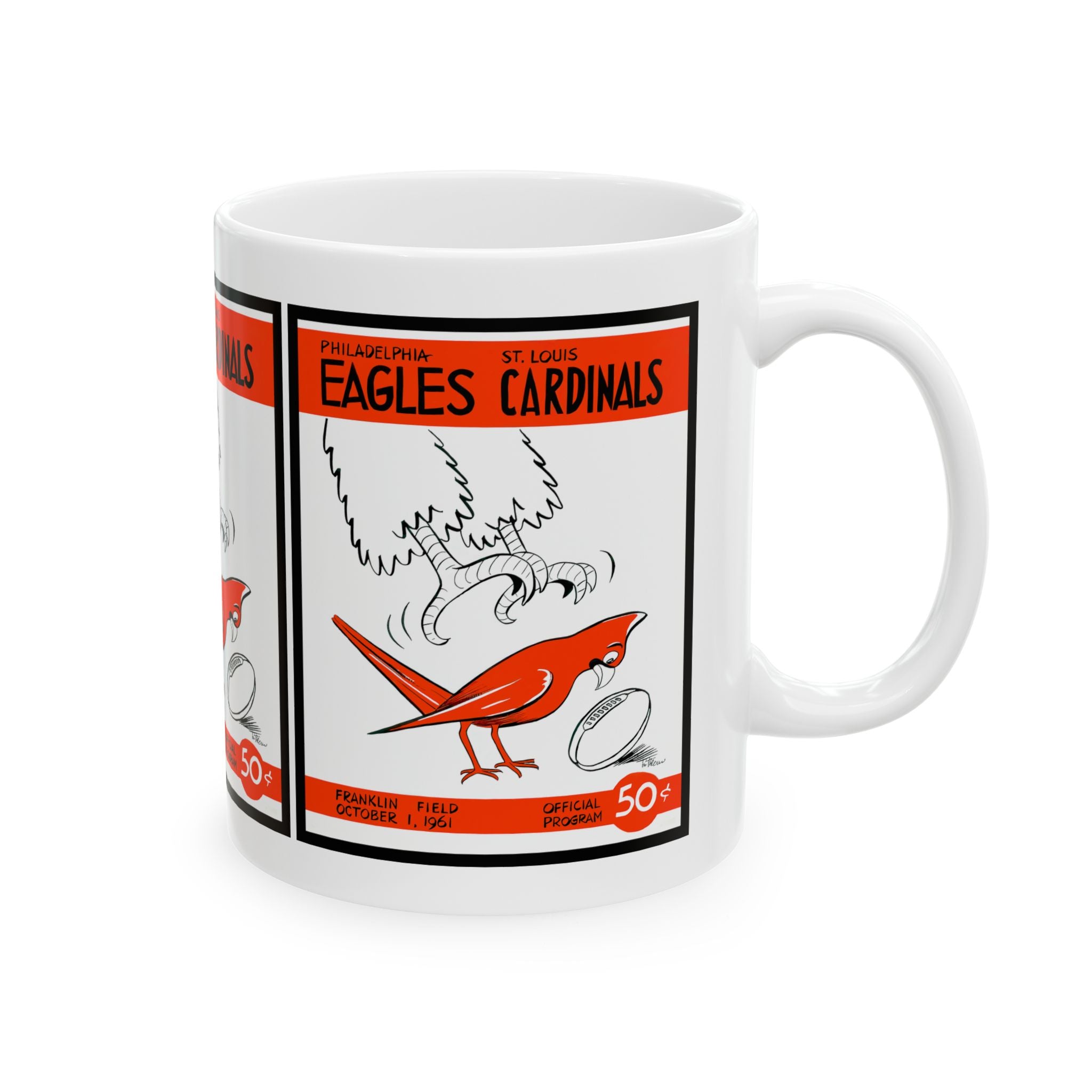 1961 Vintage Eagles - Cardinals Football Program Cover - Ceramic Mug, 11oz, 15oz