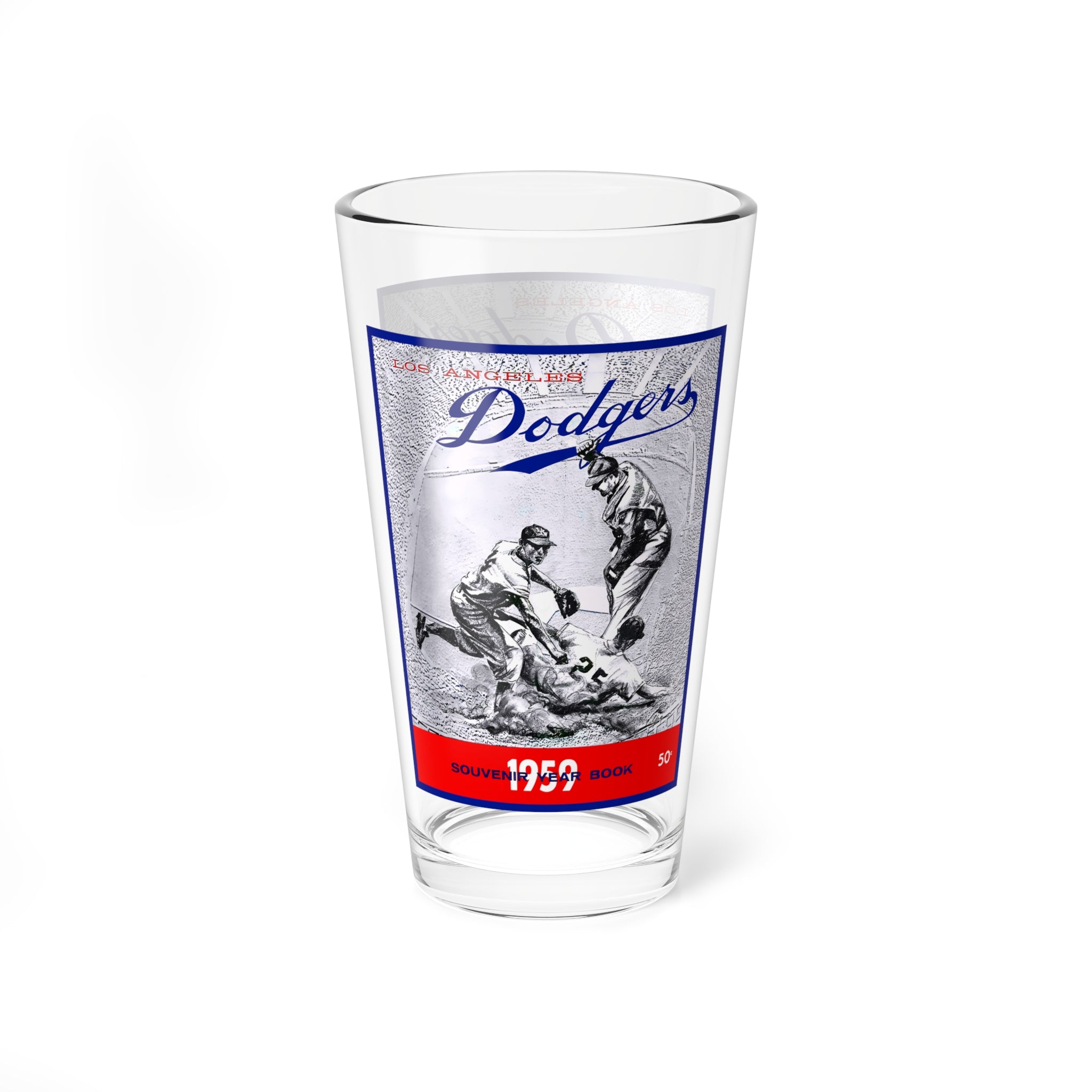Vintage Mixing Glass, 16oz - 1959 Baseball Dodgers Yearbook, Unique Kitchen Barware Gift, Cocktail Glassware, Sports Memorabilia Decor, Los