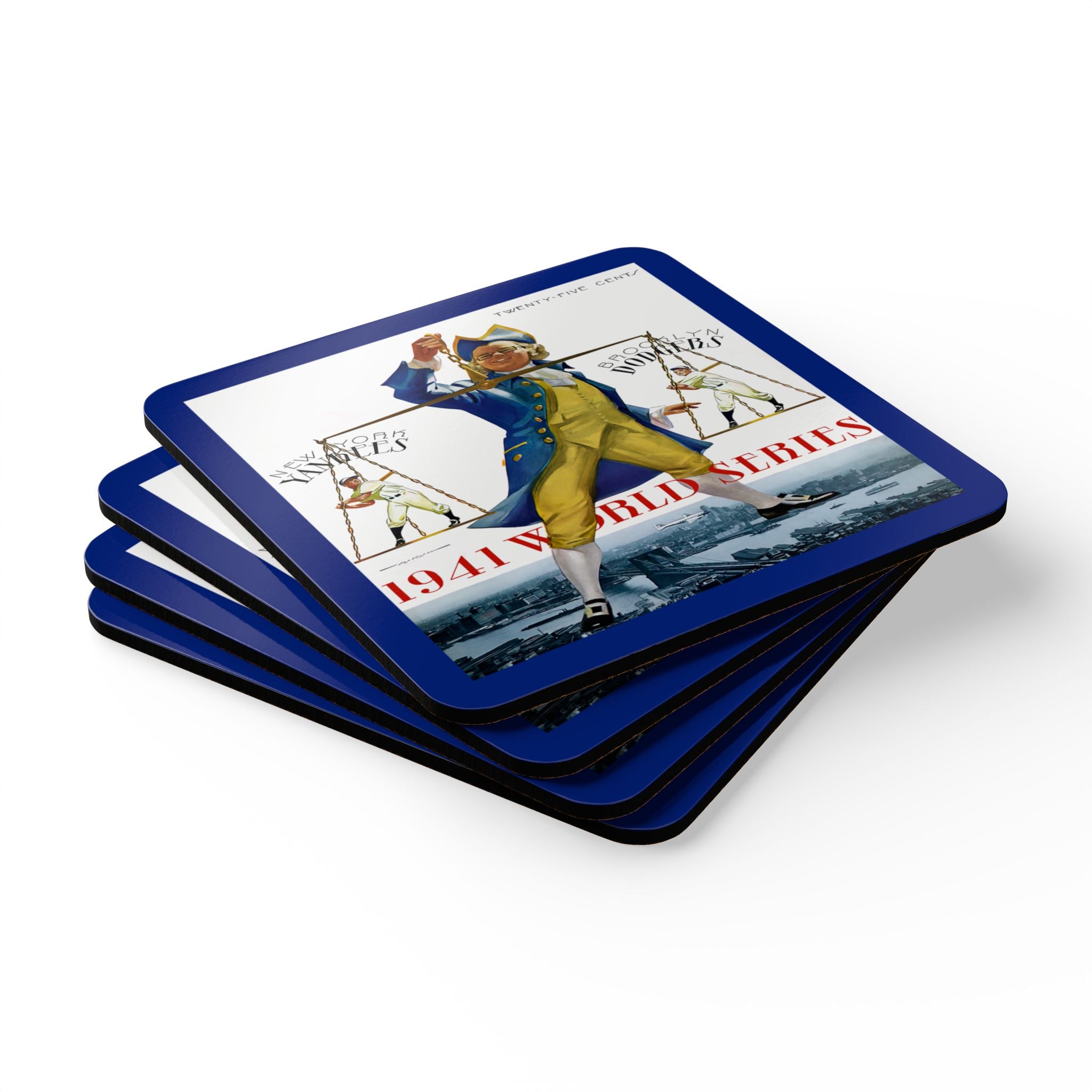 1941 Baseball World Series Brooklyn Dodgers - New York Yankees - Corkwood Coaster Set