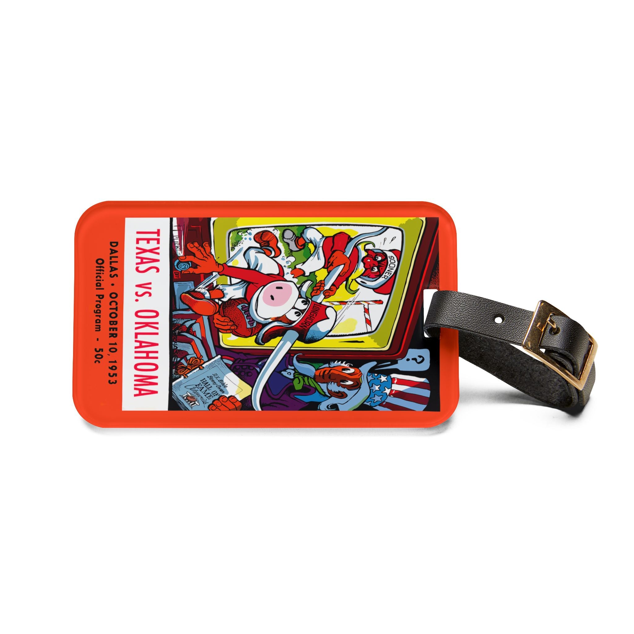 1953 Texas vs Oklahoma Football Luggage Tag | Vintage College Rivalry