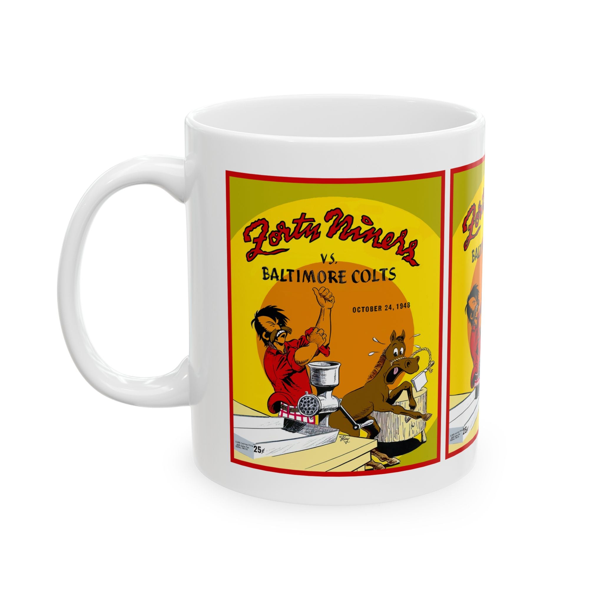 Vintage 1948 Football Ceramic Mug, San Francisco 49ers Baltimore Colts Fan Gift, 11oz, 15oz, Team Coffee Cup, Retro Football Memorabilia,
