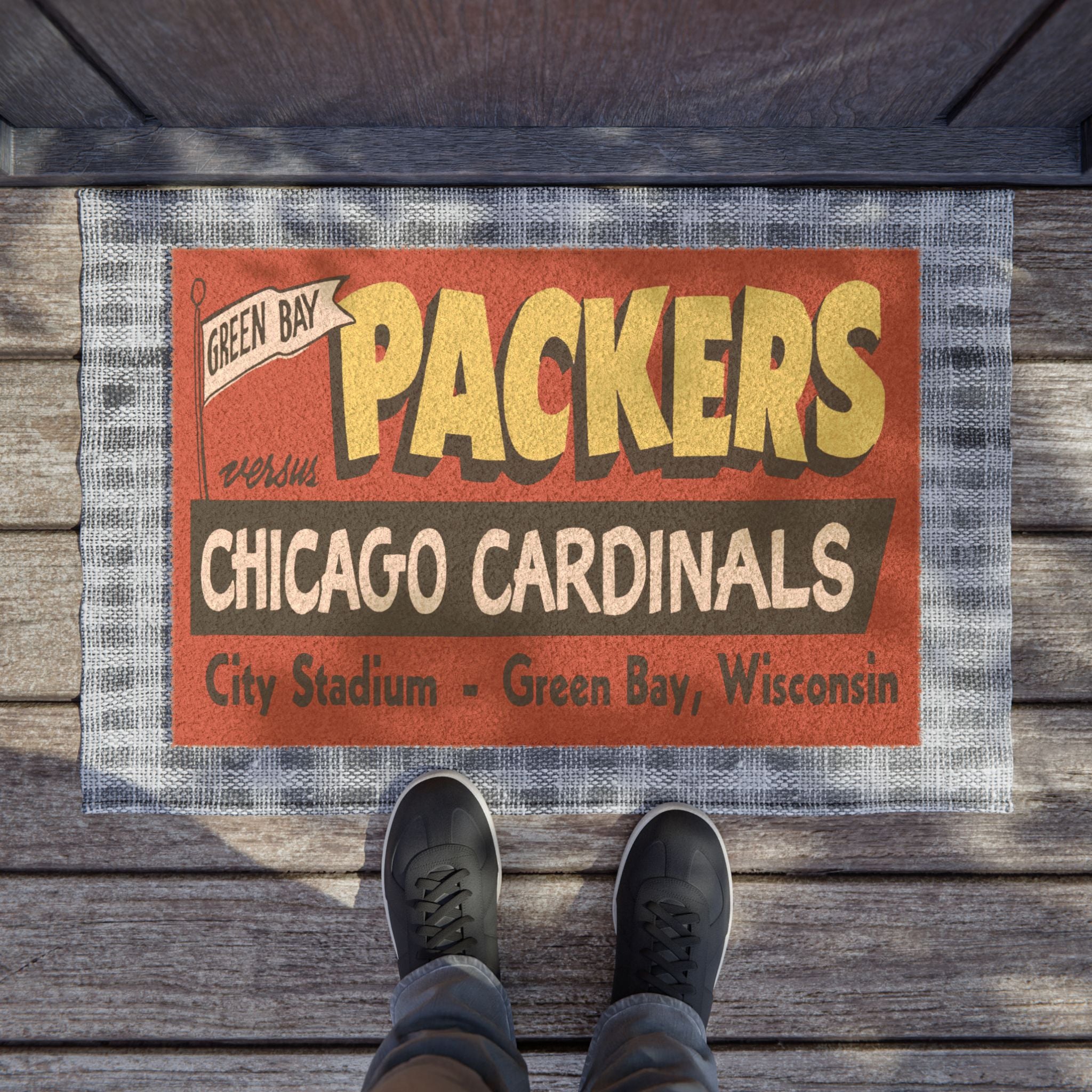 Vintage 1955 Packers vs Cardinals Football Doormat