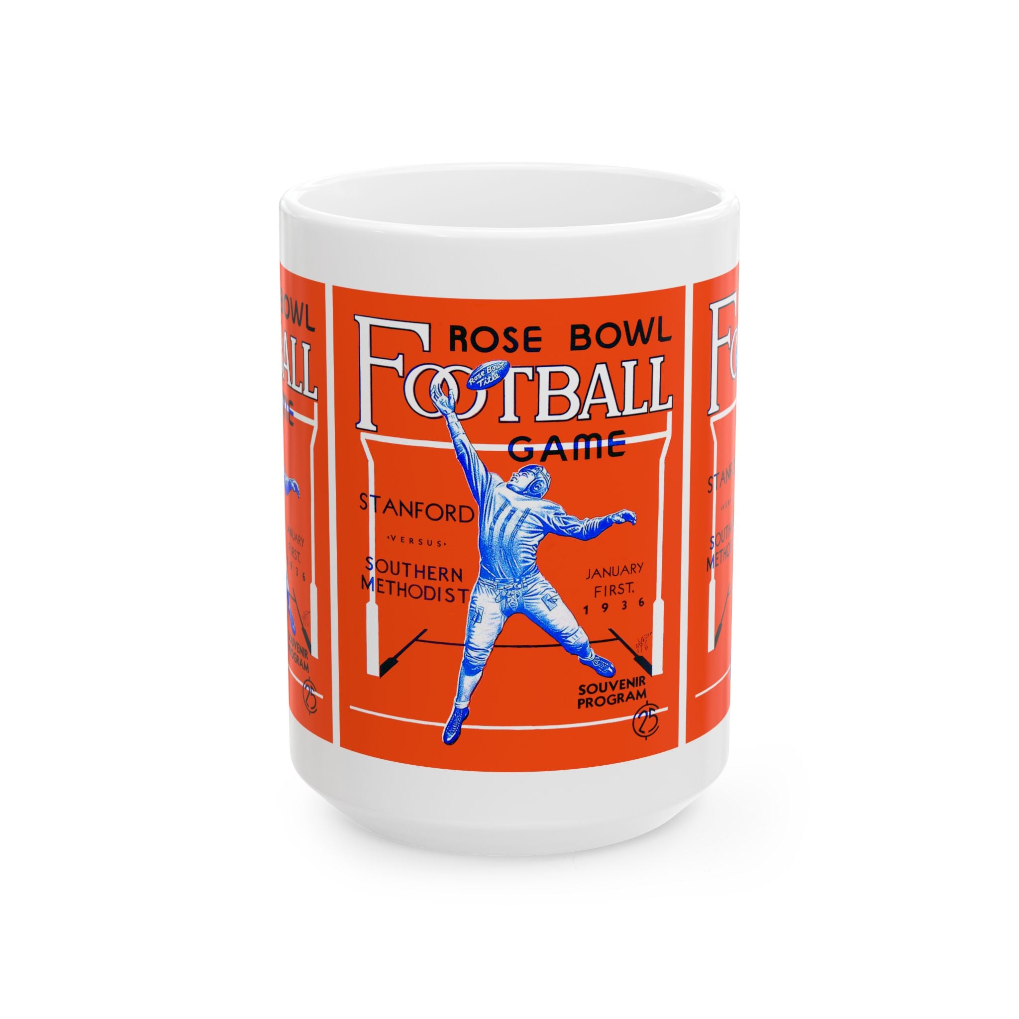 College Football 1936 Rose Bowl Ceramic Mug, 11oz 15oz - SMU Stanford Fan Gift, Sports Memorabilia, Game Day Cup, Vintage Athletics