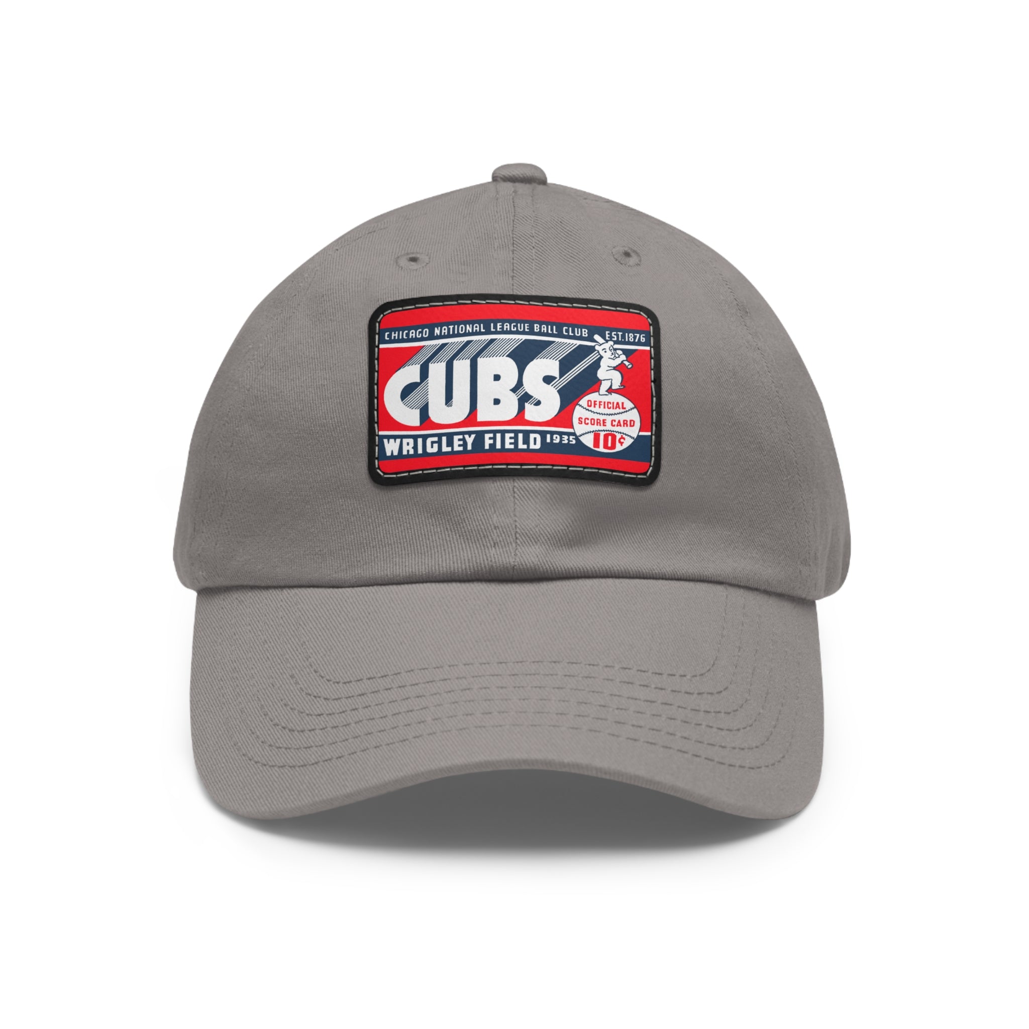 1935 Vintage Chicago Cubs Wrigley Field Scorecard Cover - Dad Hat with Leather Patch (Rectangle)