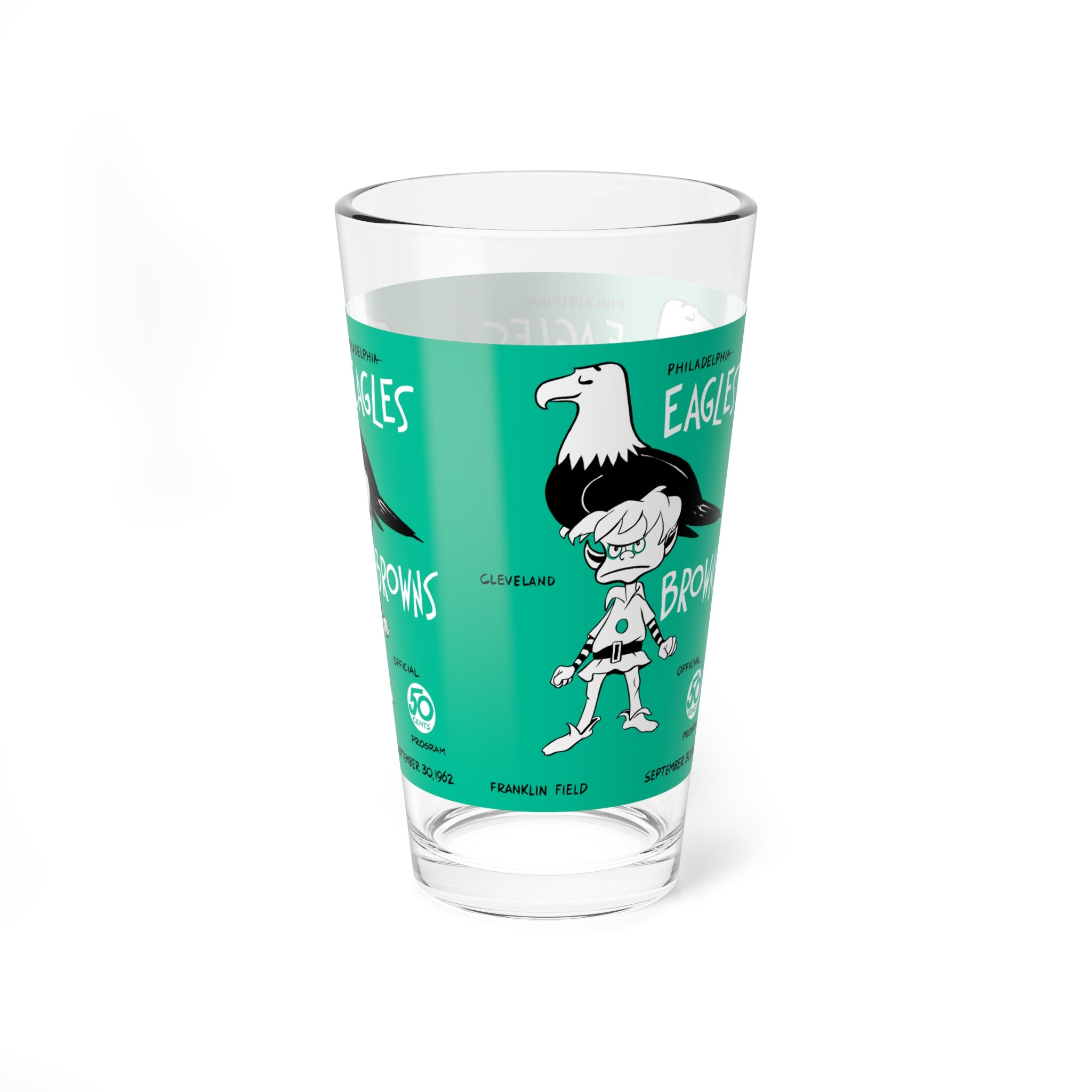 Pint Glass, 16oz - 1962 Philadelphia Eagles Football Browns, Vintage Drinkware for Football Fans, Retro Barware, Unique Gift for Football