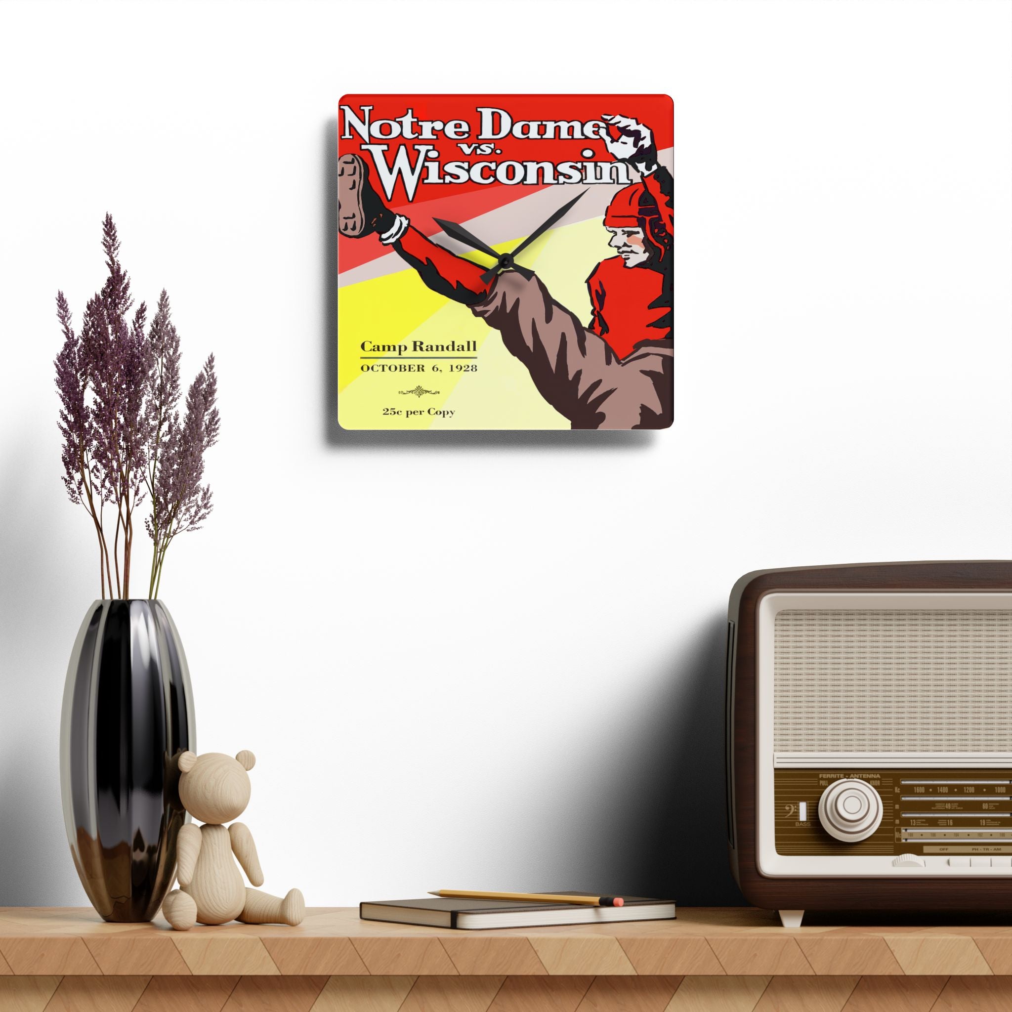 1928 Vintage Wisconsin Badgers - Notre Dame Fighting Irish Football Program Cover - Acrylic Wall Clock