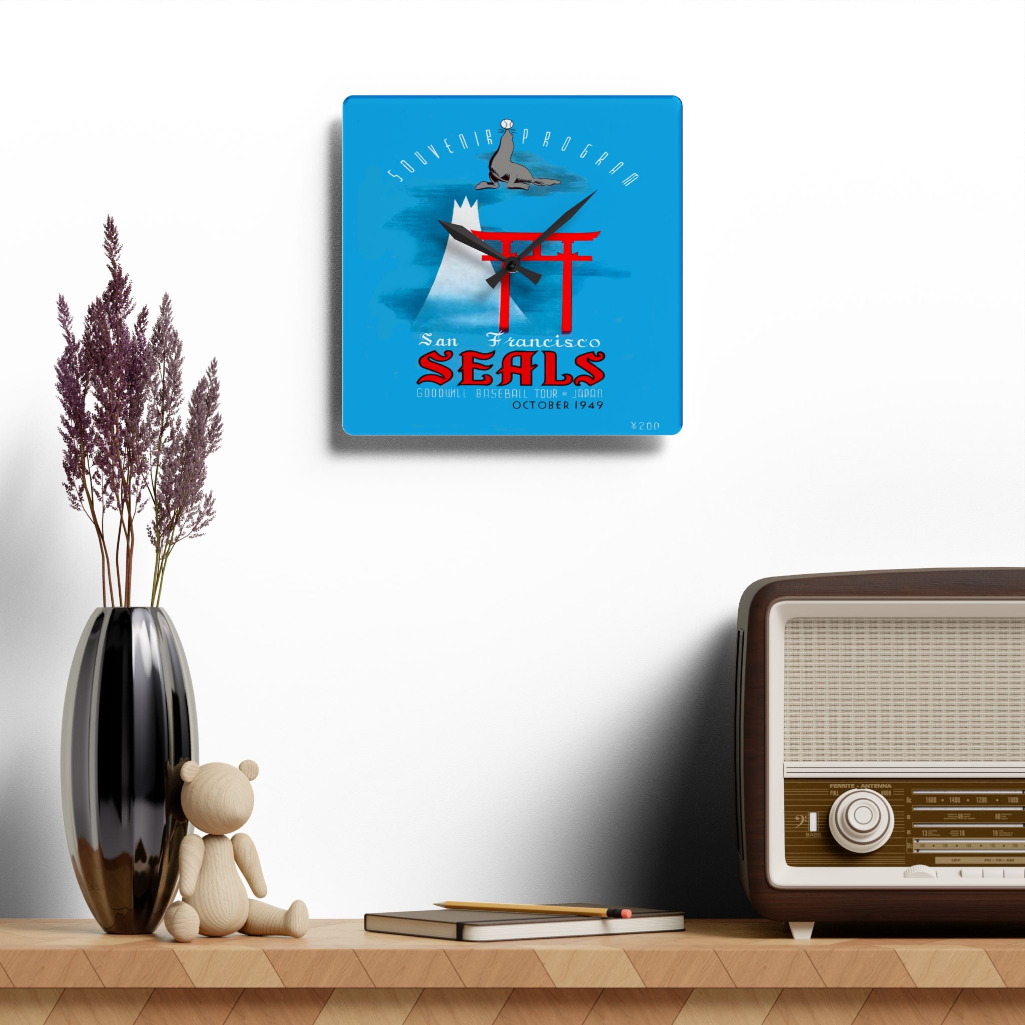1949 Vintage San Francisco Seals Baseball Japan Tour Program Cover - Acrylic Wall Clock