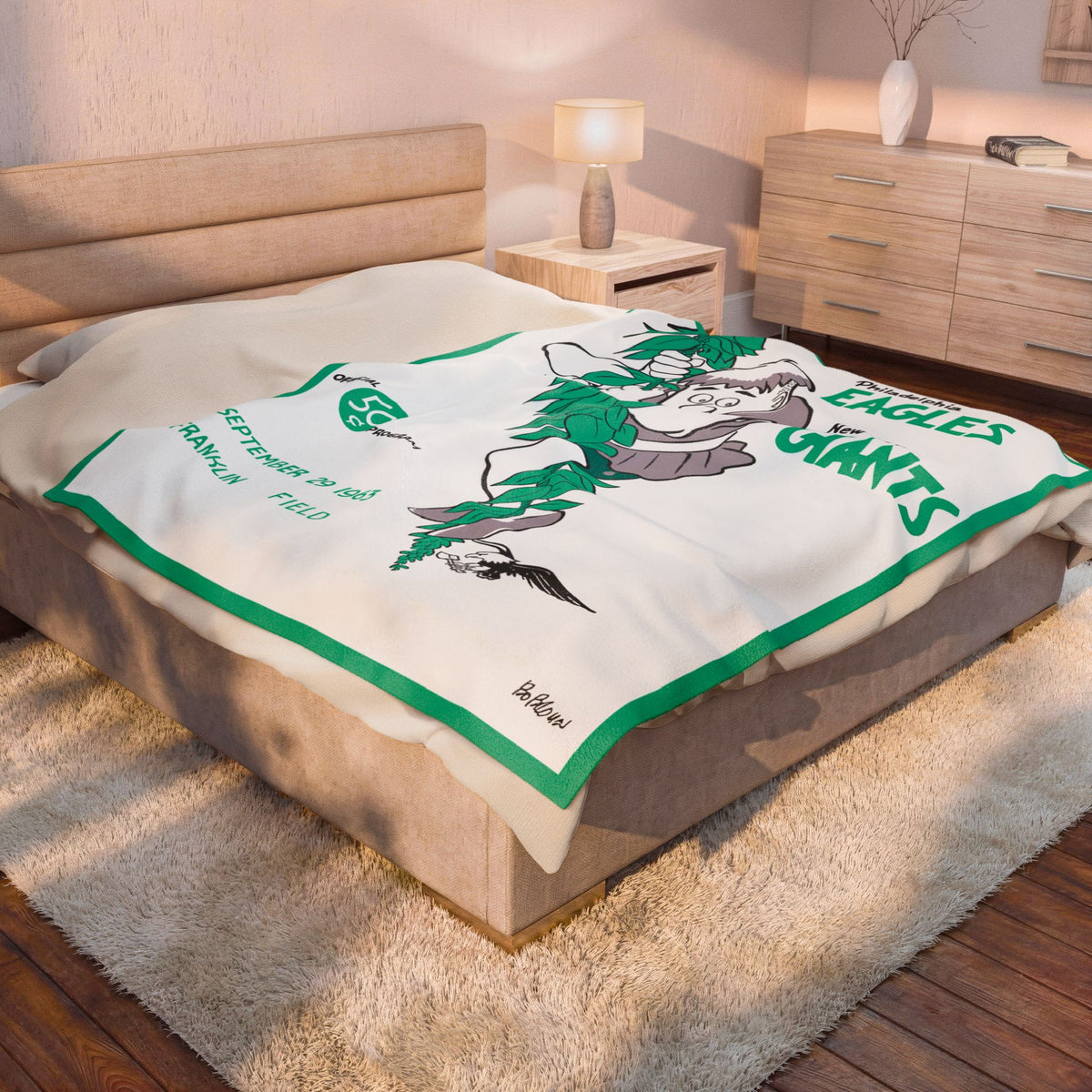 Football Plush Velveteen Blanket, Philadelphia Eagles New York Giants Fan Gift, Throw Blanket for Sports Enthusiasts, Game Day, Super Soft