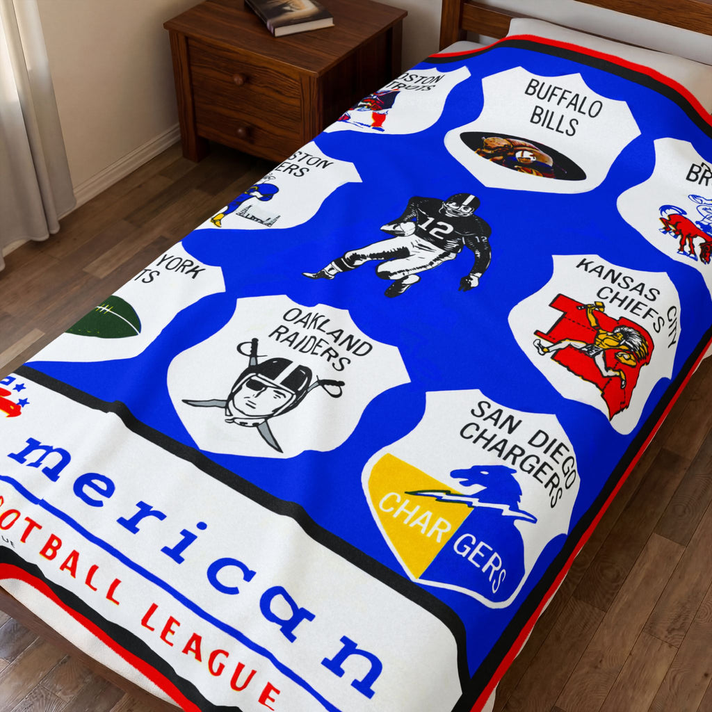 Velveteen Plush Blanket, Retro 1964 American Football League Football Design - Vintage Sports Throw, Cozy Sofa Cover, Football Fan Gift