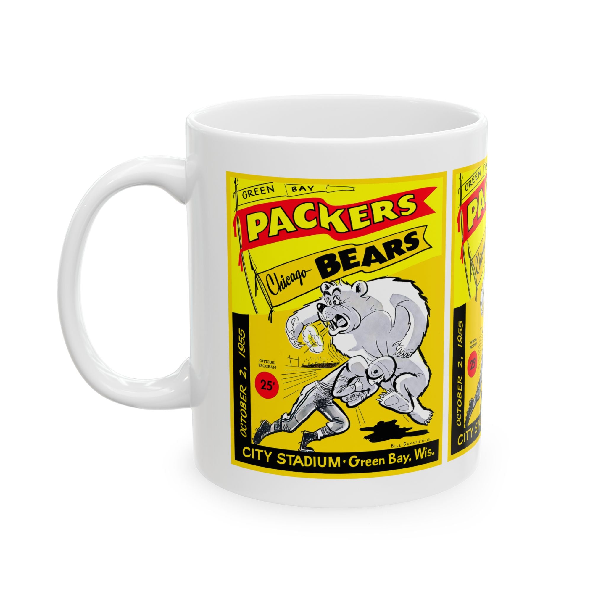 Sports Fan Ceramic Mug, 1955 Chicago Bears Green Bay Packers Football Team Gift, 11oz 15oz Cup, Football Decor, Coffee Tea Cup