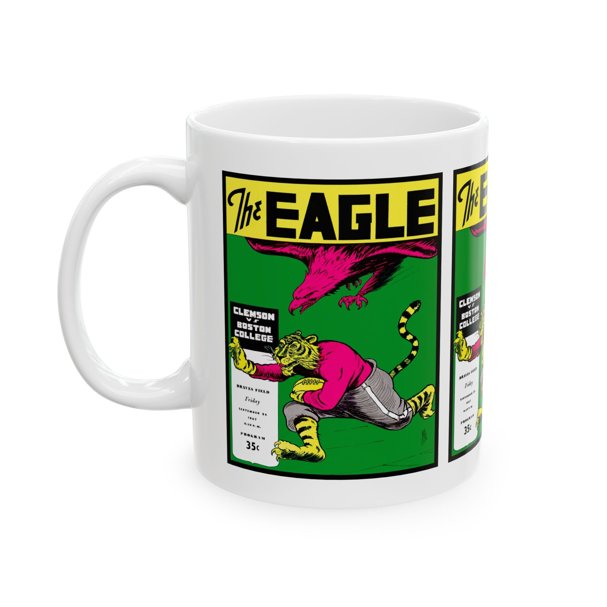1947 Vintage Clemson Tigers - Boston College Eagles Football Program Cover  - Ceramic Mug, 11oz